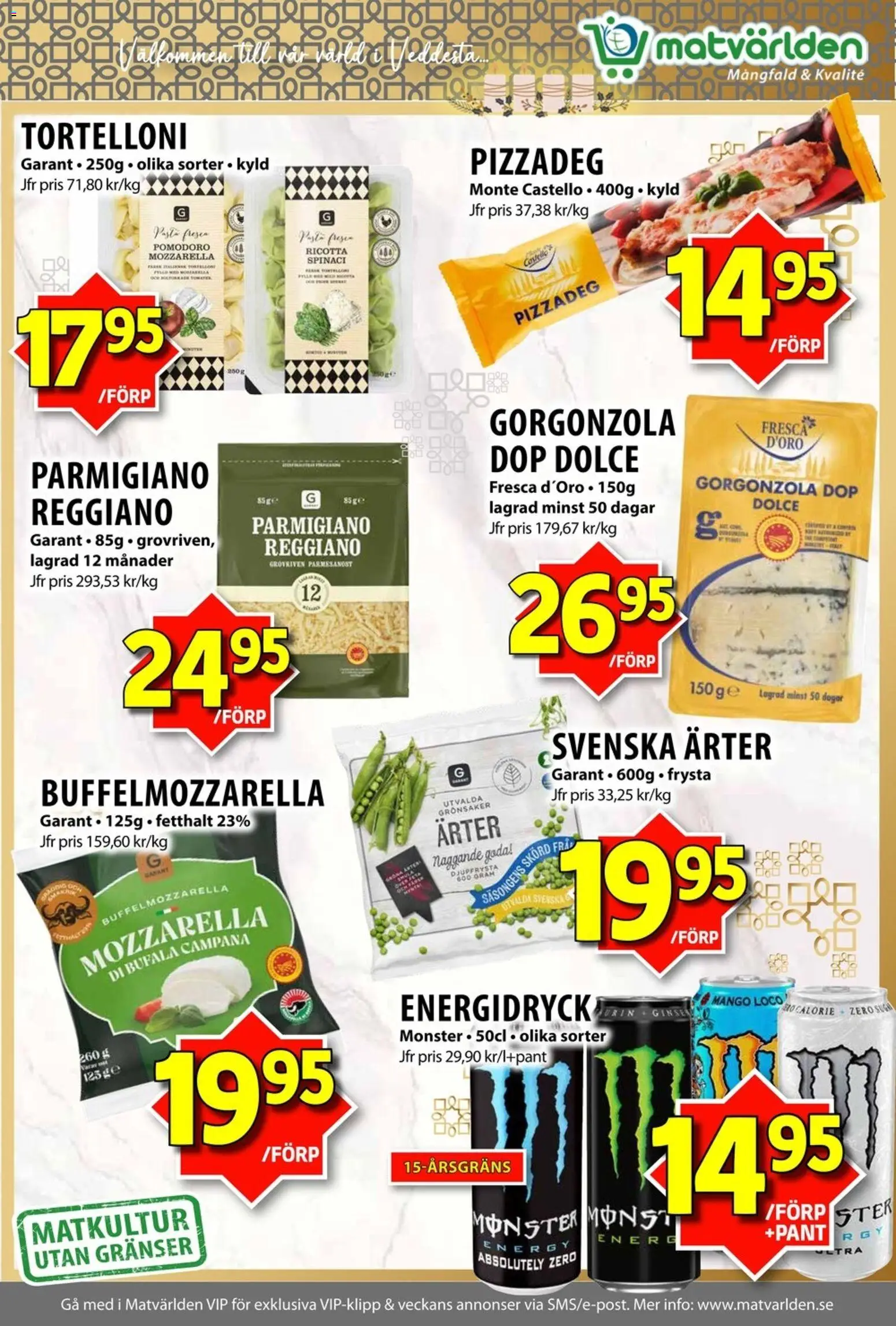 Matvärlden reklamblad aktuell från 01.12.2025 | Sida: 6 | Produkter: Soltorkade tomater, Energidryck, Pasta, Mango