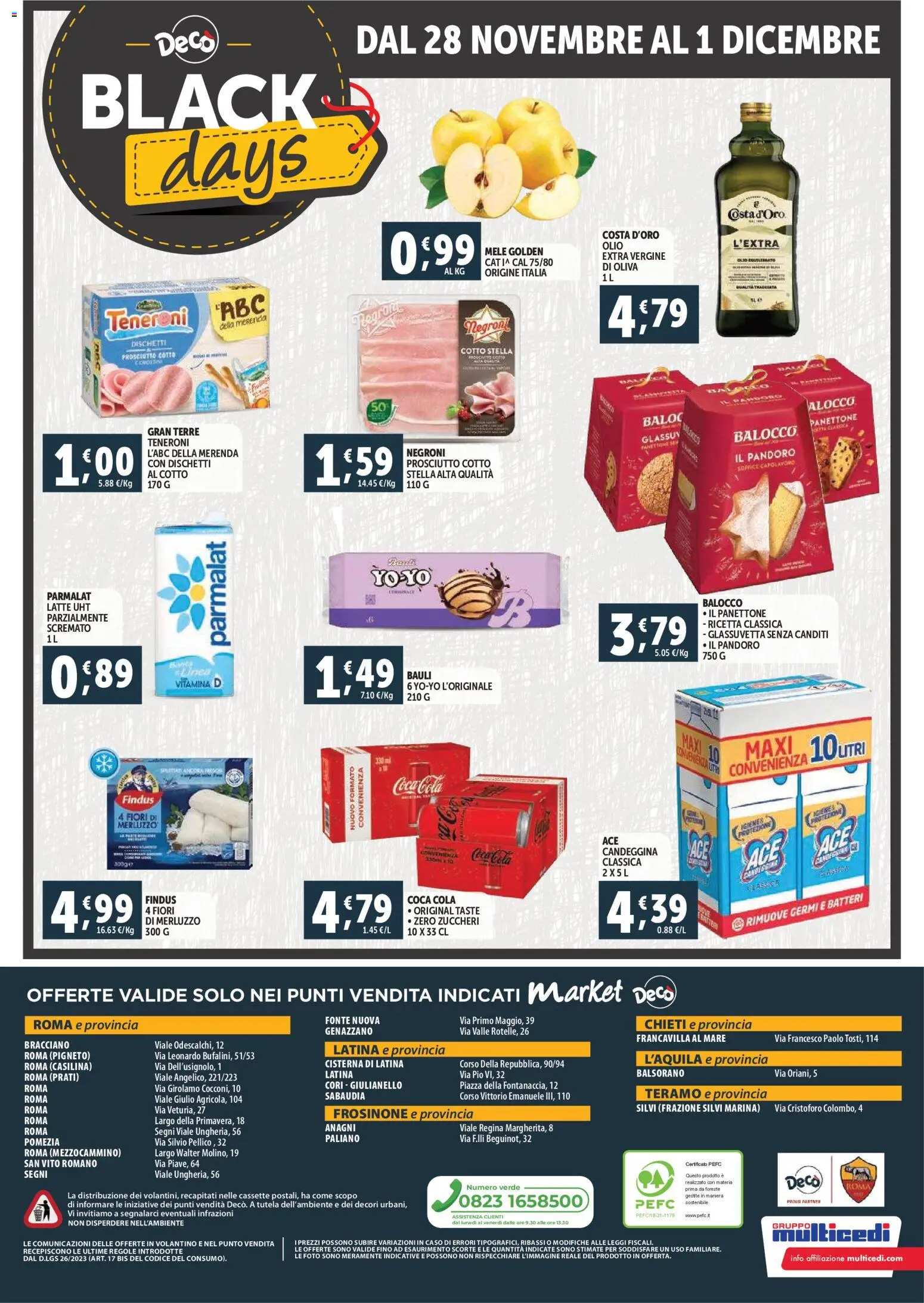 Volantino Decò del 20.11.2025 | Pagina: 16 | Prodotti: Merluzzo, Candeggina, Pandoro, Panettone