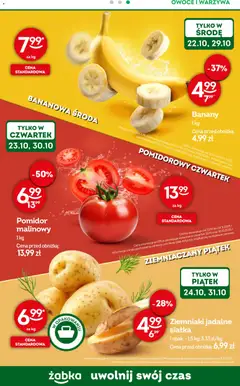 Pogląd oferty "Żabka Gazetka - Codzienne produkty" - ważna od 22.10.2025 | Strona: 11 | Produkty: Banany, Ziemniaki, Warzywa, Owoce