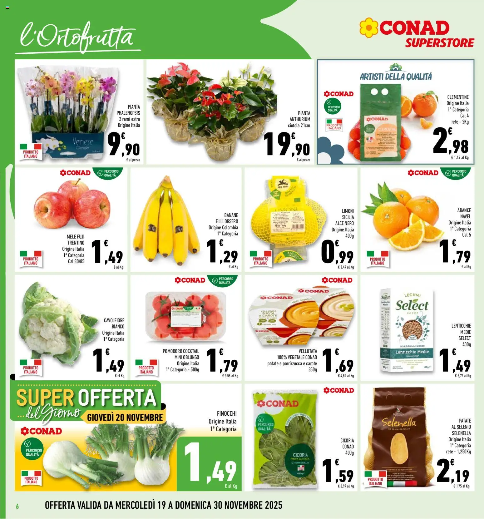 Volantino Conad del 19.11.2025 | Pagina: 6 | Prodotti: Legumi, Banane, Zucca, Cavolfiore
