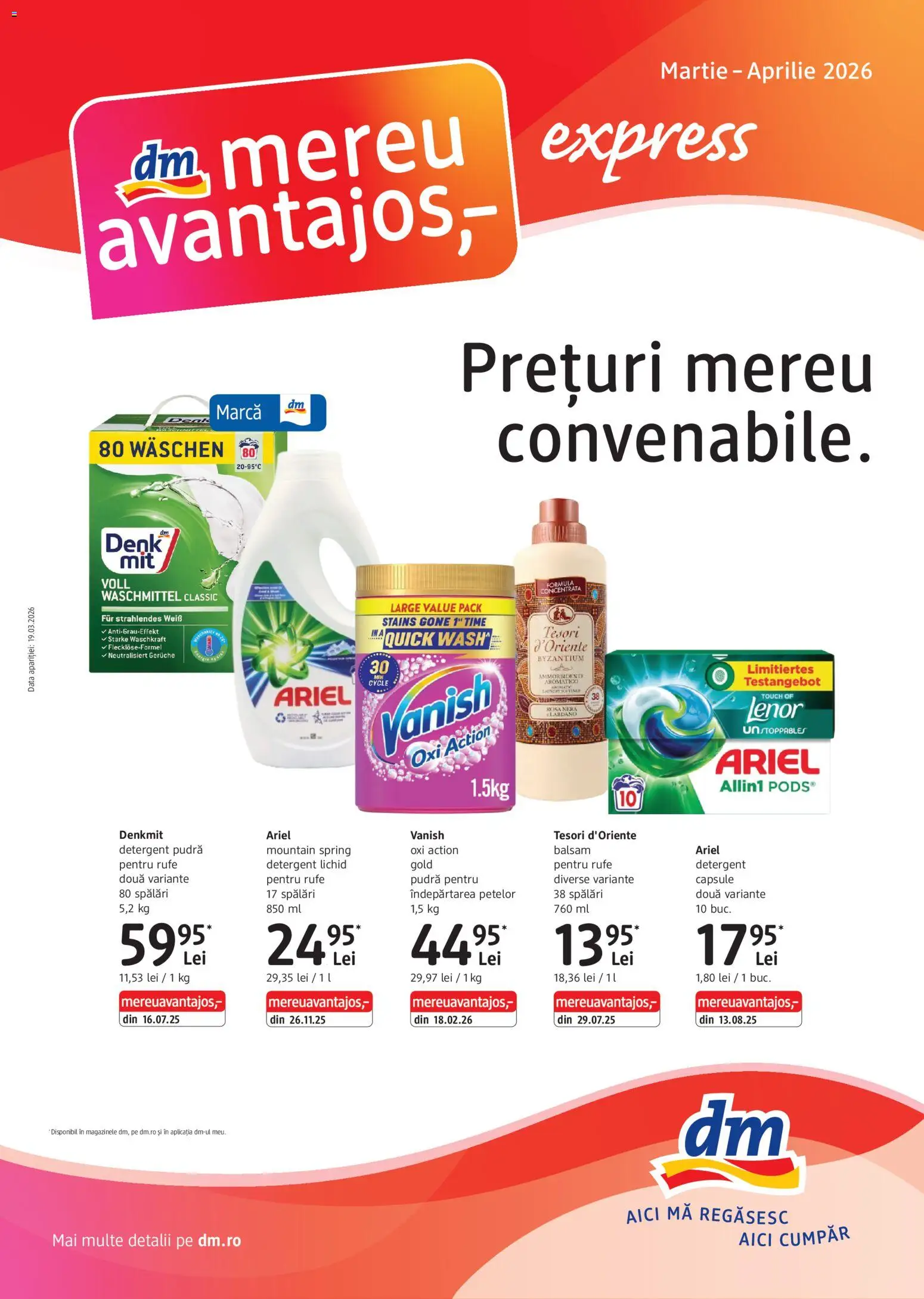 Noul catalog DM drogeriemarkt – valabil de la 19.03.2026 | Pagină: 1 | Produse: Balsam, Yorgan, Detergent, Îndepărtarea petelor