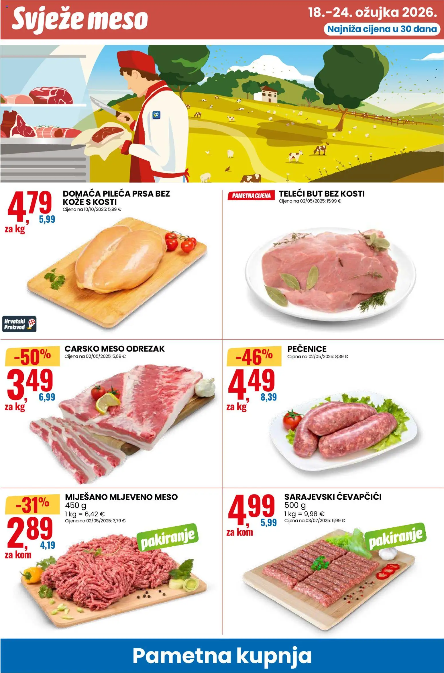 Eurospin katalog | vrijedi od 18.03.2026 | Stranica: 6 | Proizvodi: Meso, Mljeveno meso, Ćevapčići, Pileća prsa