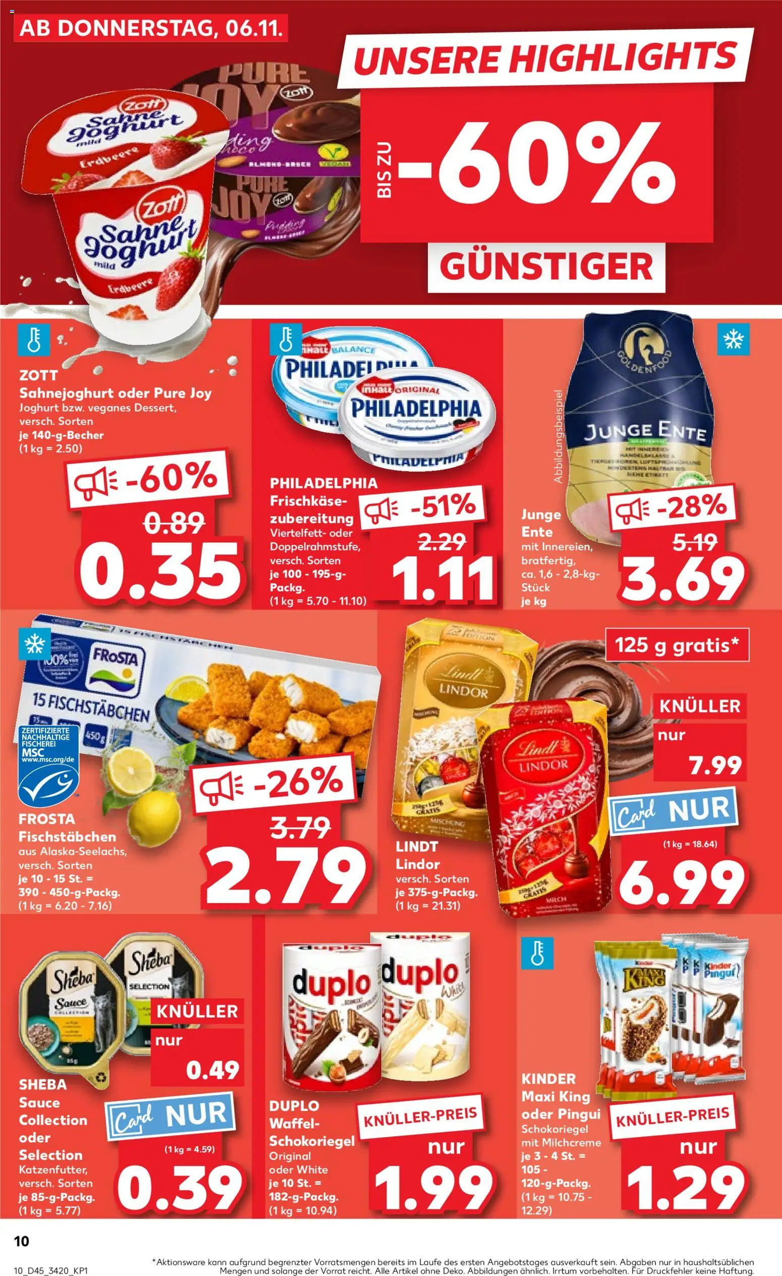 Kaufland prospekt Frankfurt (Oder)	 – gültig ab 06.11.2025 | Seite: 10 | Produkte: Philadelphia, Frosta, Ente, Frischkase