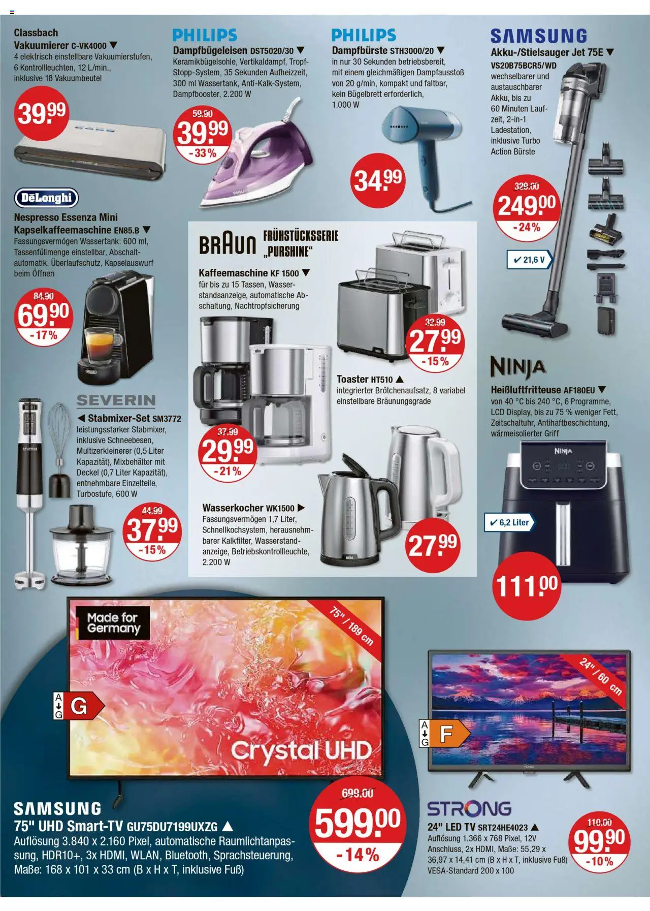 V-Markt - Hallertau/Oberpfalz - gültig ab dem 14.08.2025 | Seite: 16 | Produkte: Wasserkocher, Toaster, Vakuumierer, TV