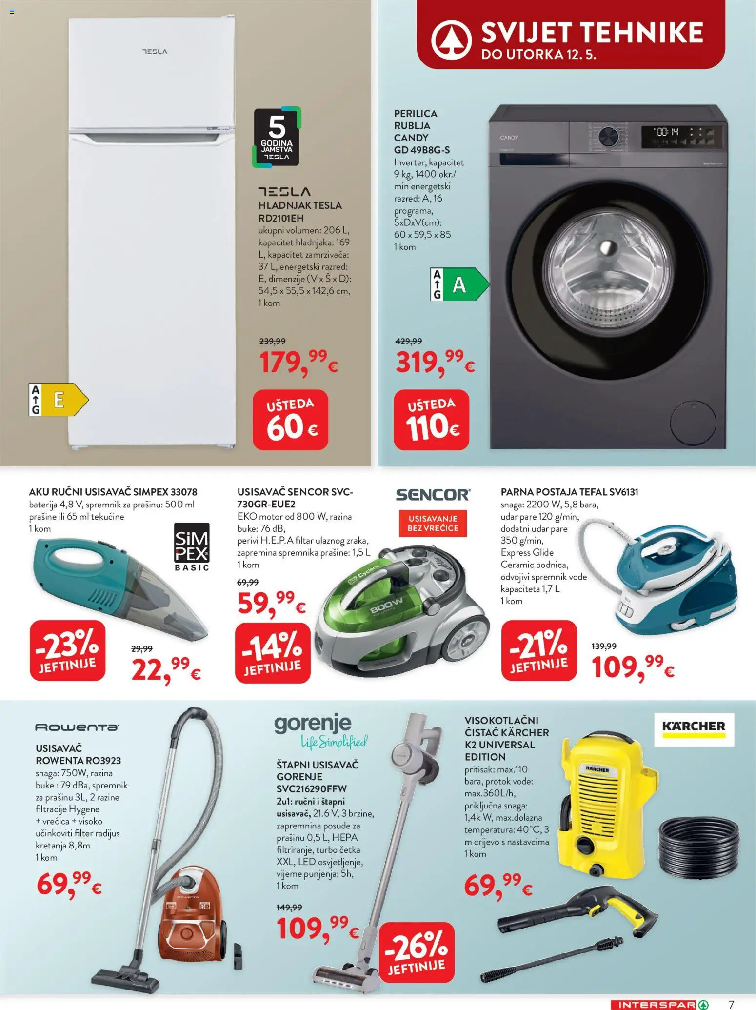 Interspar katalog | vrijedi od 15.04.2026 | Stranica: 7 | Proizvodi: Usisavač, Parna postaja, Baterija, Perilica rublja