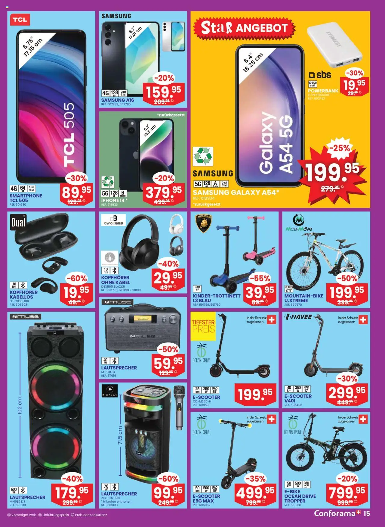 Conforama Aktionen – gültig ab 01.10.2025 | Seite: 15 | Produkte: Mountainbike, Kopfhörer, Kabel, Powerbank