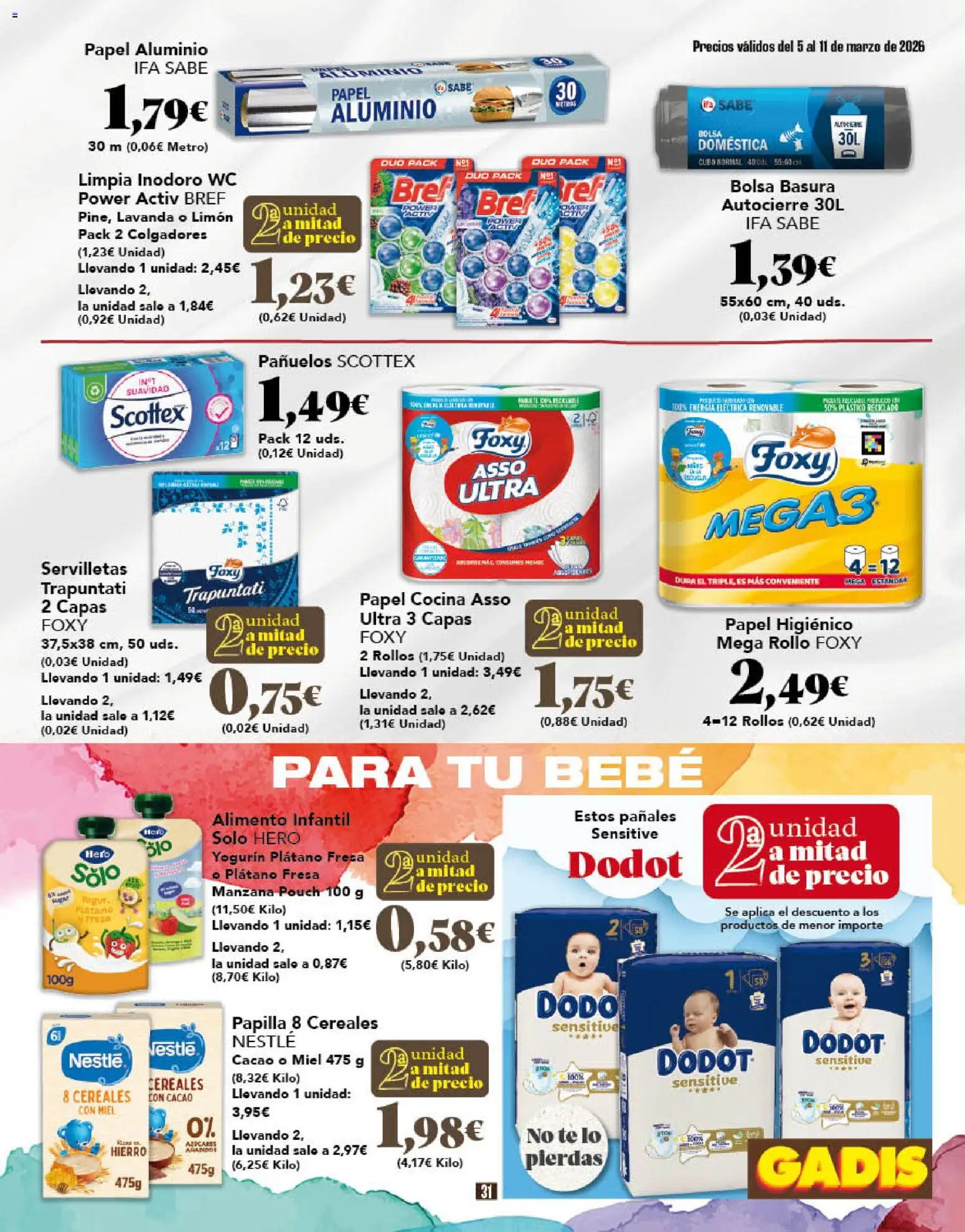 Gadis folleto │ válido desde el 05.03.2026 | Página: 31 | Productos: Papel higienico, Cereales, Bolsa, Φρυγανιές σικάλεως