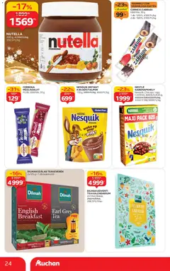 Auchan Akciós újság - amely érvényes a következő dátumtól: 27.11.2025 | Oldal: 24 | Termékek: Müzli, Nutella, Nesquik, Tea