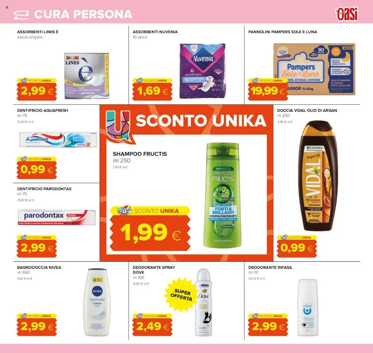 Volantino Oasi del 07.08.2025 | Pagina: 21 | Prodotti: Pannolini, Dentifricio, Pompelmo, Olio