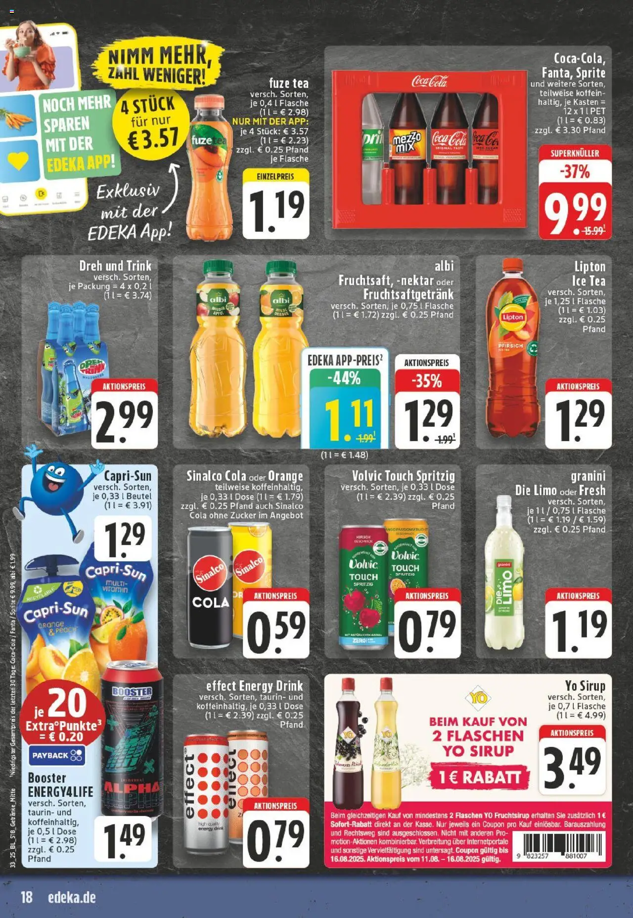Edeka prospekt Duisburg-Rumeln	 - gültig ab dem 11.08.2025 | Seite: 18 | Produkte: Fuze tea, Energy, Granini, Volvic