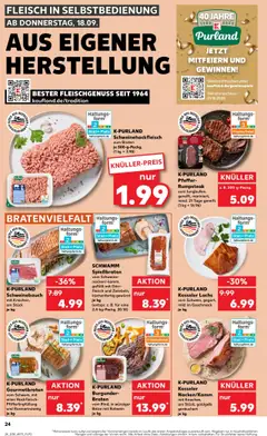 K-PURLAND Pfeffer-Rumpsteak, vom Jungbullen, gereift, mariniert, mind. 21 Tage gereift – gültig ab 18.09.2025 | Seite: 24 | Produkte: Rotwein, Lachs, Steak, Hackfleisch
