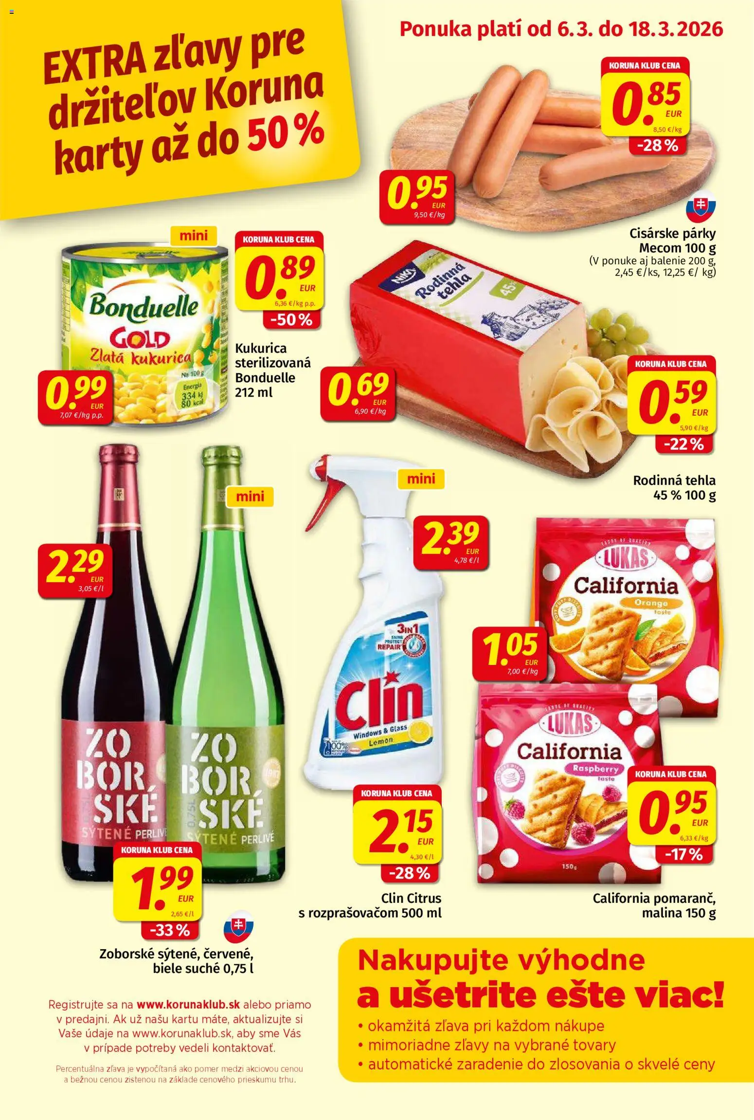 Nové Koruna akcie – leták je platný od 06.03.2026 | Strana: 9 | Produkty: Párky, Kukurica