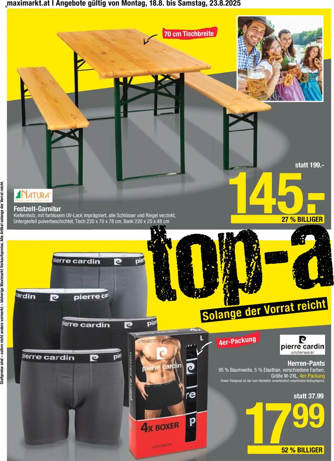Maximarkt Top Aktion gültig ab 18.08.2025 | Seite: 6 | Produkte: Boxer, Tisch