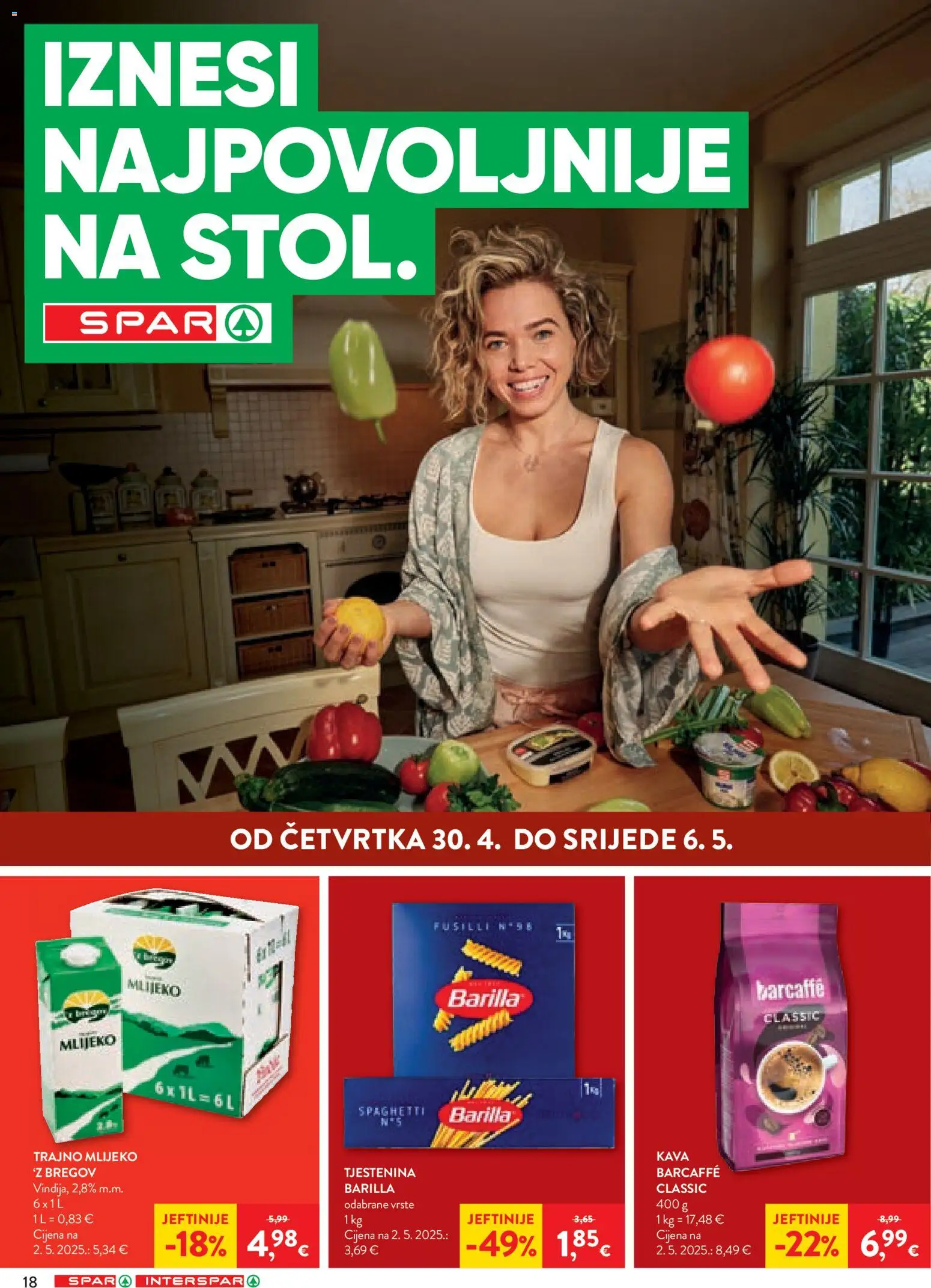 Spar katalog | vrijedi od 27.04.2026 | Stranica: 22 | Proizvodi: Mlijeko, Tjestenina, Trajno mlijeko, Barilla