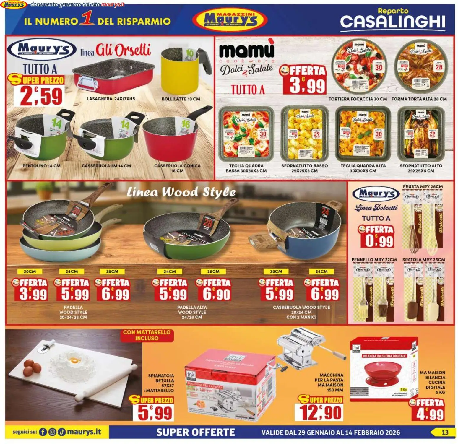 Volantino Maury's del 29.01.2026 | Pagina: 13 | Prodotti: Pasta, Pennello, Spatola, Bilancia