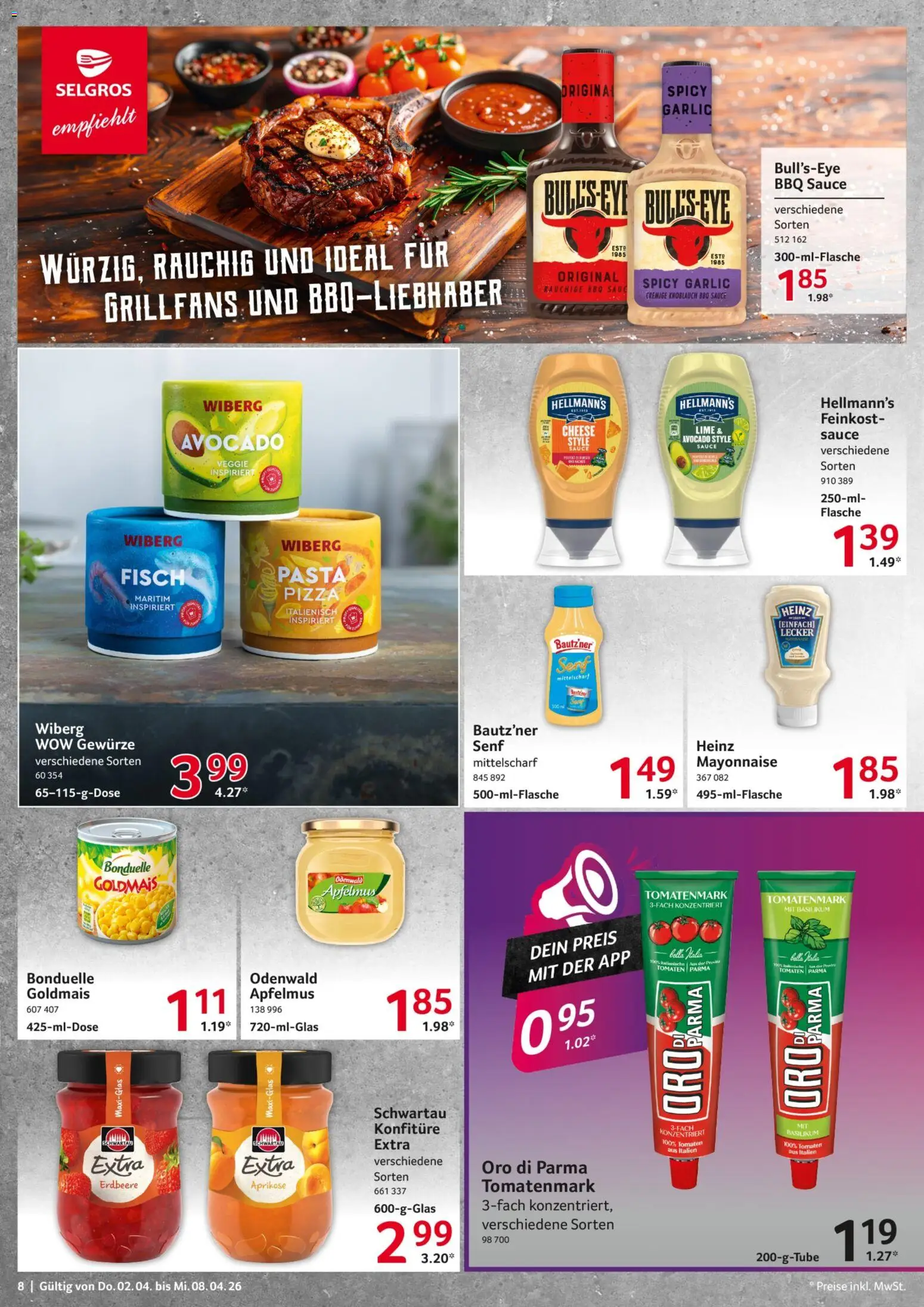 Selgros Prospekt 	 – gültig ab 02.04.2026 | Seite: 8 | Produkte: Tomaten, Fisch, Gewürze, Pasta