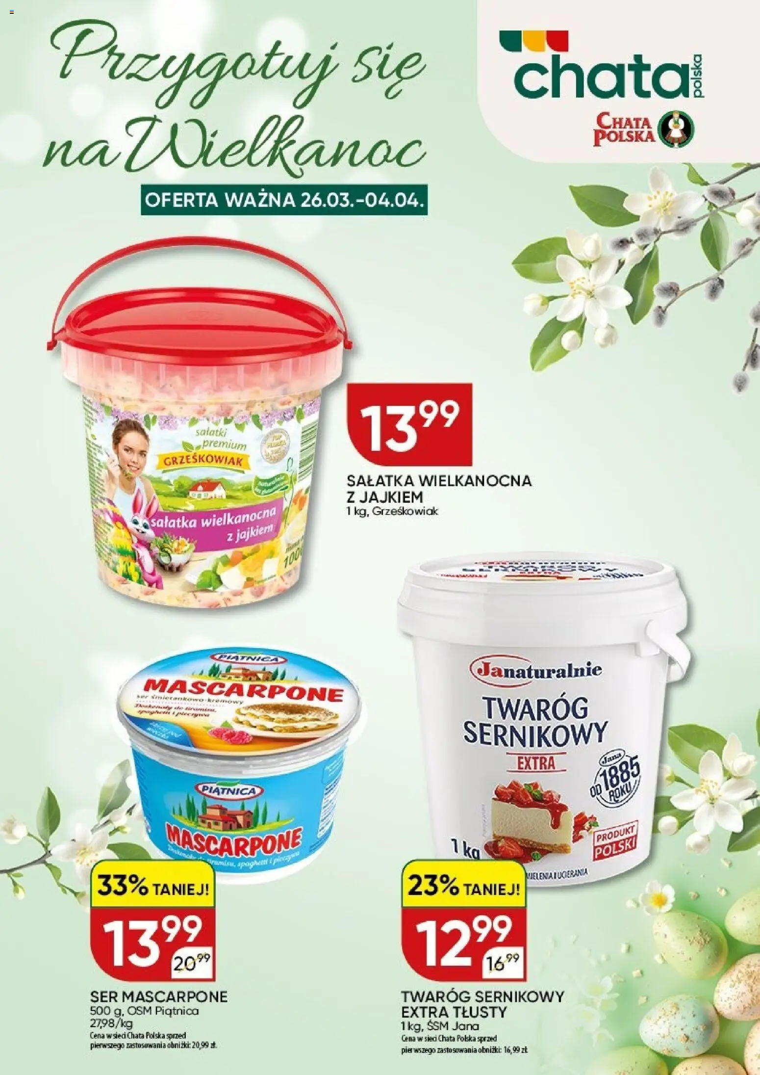 Chata Polska gazetka od 26.03.2026 | Strona: 28 | Produkty: Mascarpone, Ser, Twaróg, Sałatka