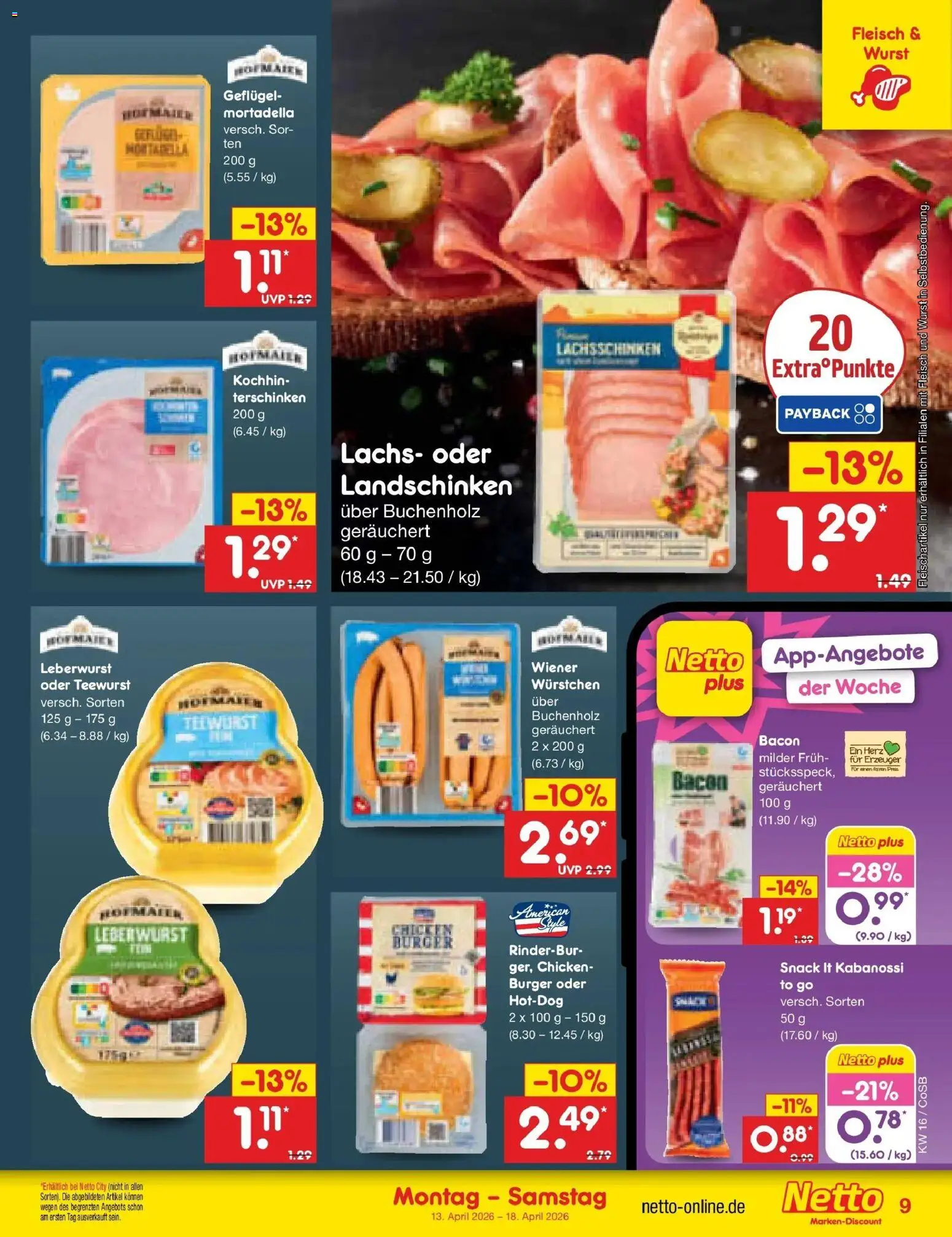 Netto Marken-Discount Prospekt Bitterfeld-Wolfen	 – gültig ab 13.04.2026 | Seite: 11 | Produkte: Burger, Lachs, Wurst, Fleisch
