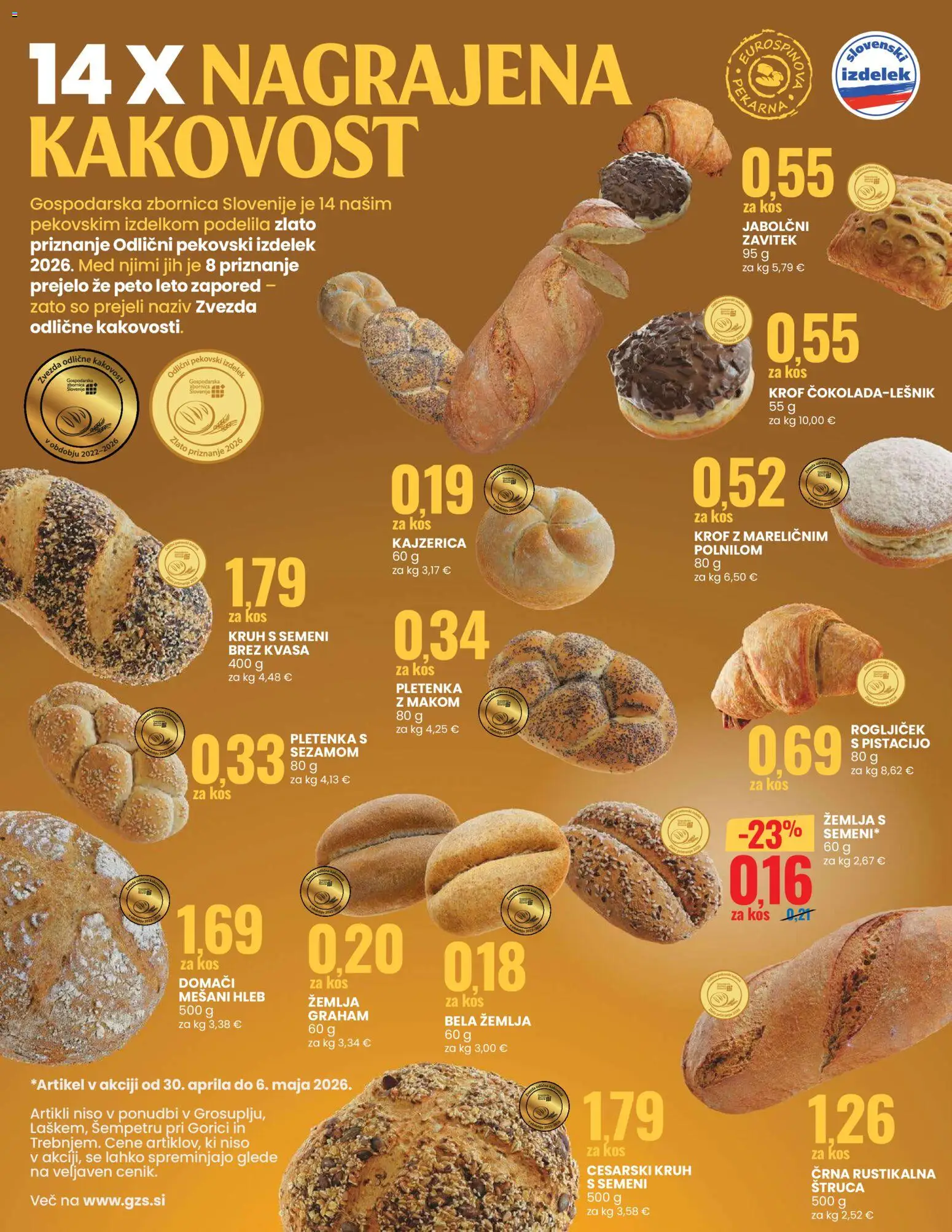 Novi Eurospin katalog ponudbe – veljaven od 30.04.2026 | Stran: 11 | Izdelki: Žemlja, Kos, Kruh