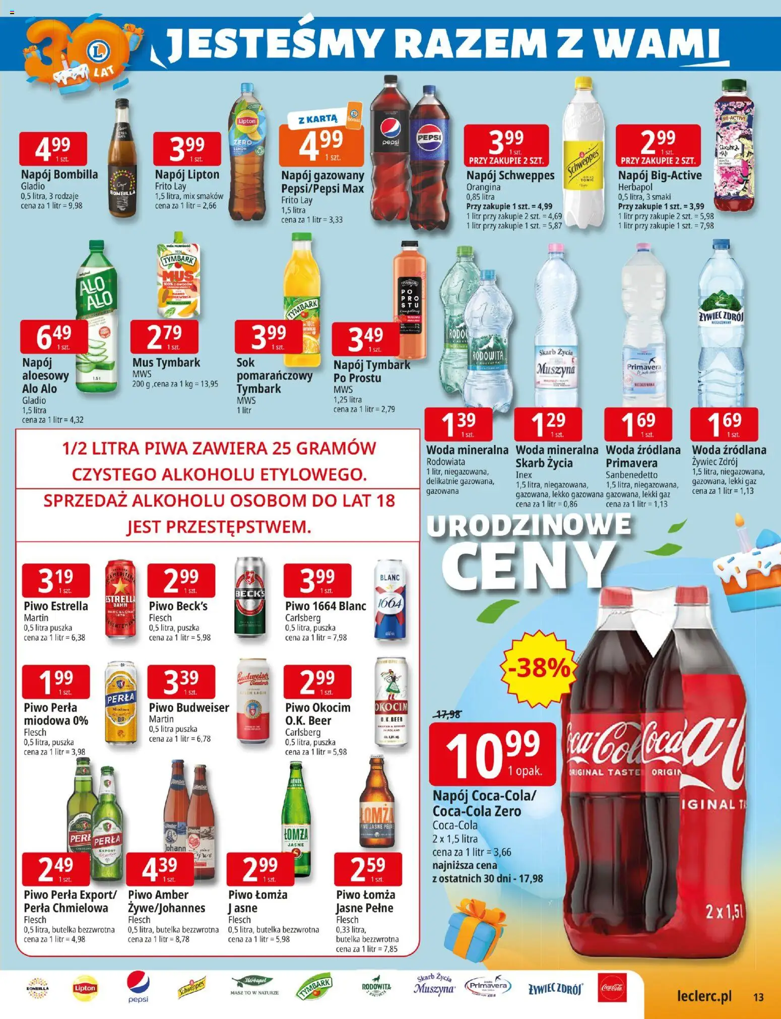 E.Leclerc Gazetka - Warszawa Ursynów od 03.11.2025 | Strona: 13 | Produkty: Coca cola, Piwo perła, Piwo, Woda