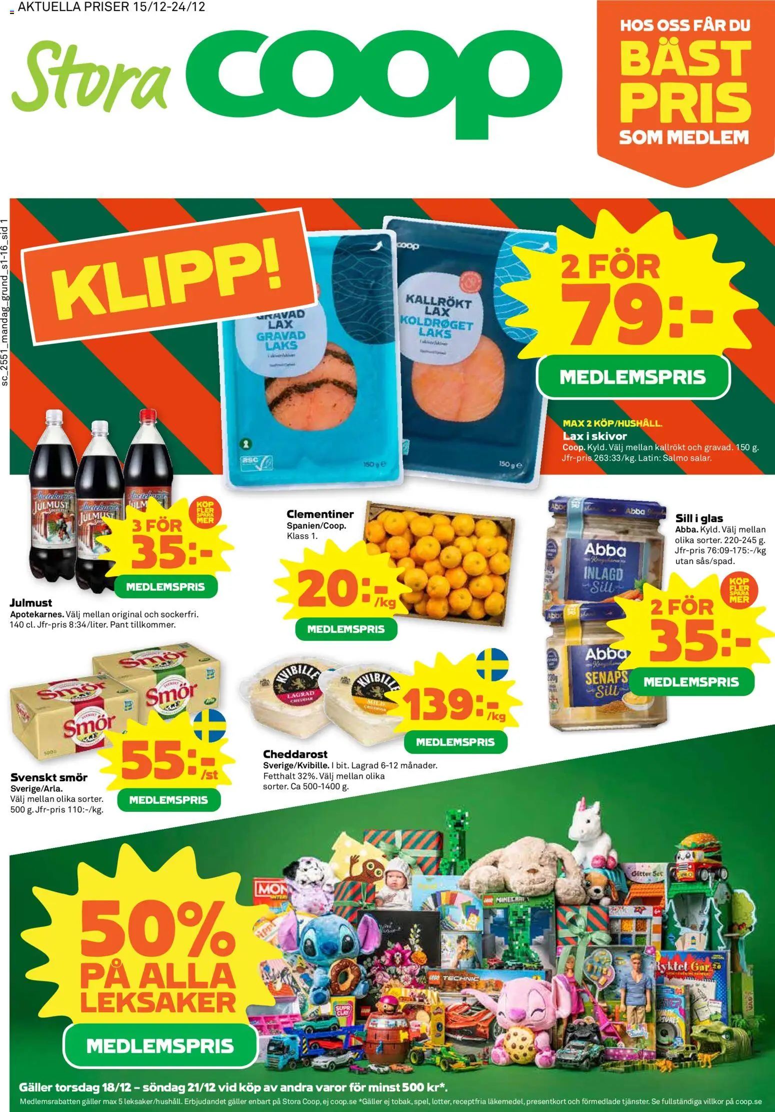 Stora Coop reklamblad aktuell från 15.12.2025 | Sida: 1 | Produkter: Galler, Sill, Lax, Smör