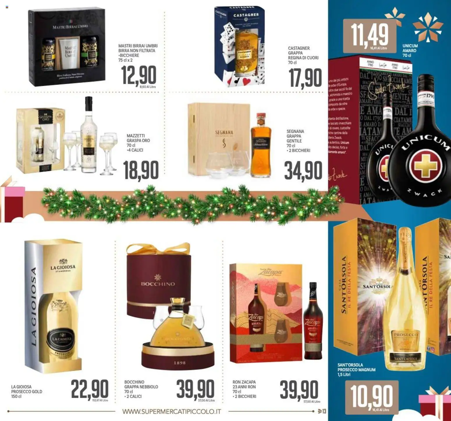 Volantino Piccolo del 24.11.2025 | Pagina: 13 | Prodotti: Birra, Tè, Prosecco, Grappa