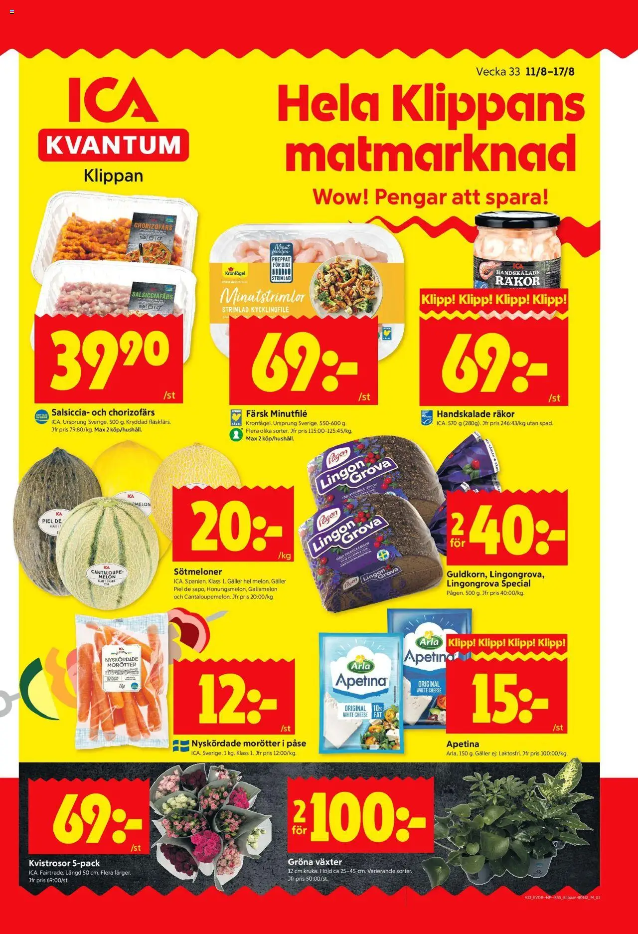 ICA Kvantum reklamblad aktuell från 11.08.2025 | Sida: 1 | Produkter: Cantaloupe, Lingongrova, Galler, Räkor