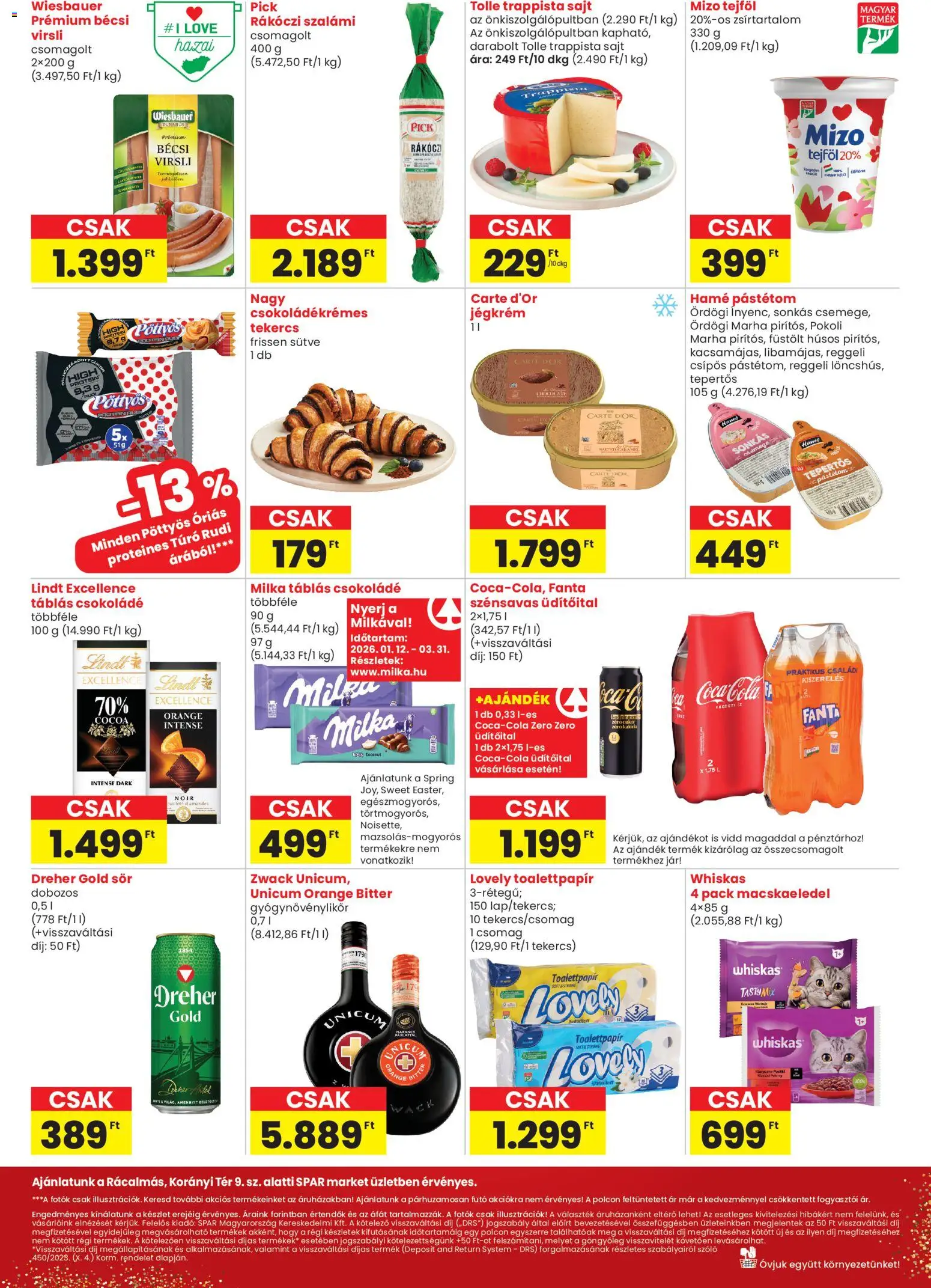 Spar Market akciós ujság - amely érvényes a következő dátumtól: 13.03.2026 | Oldal: 2 | Termékek: Macskaeledel, Túró rudi, Csokoládé, Jégkrém