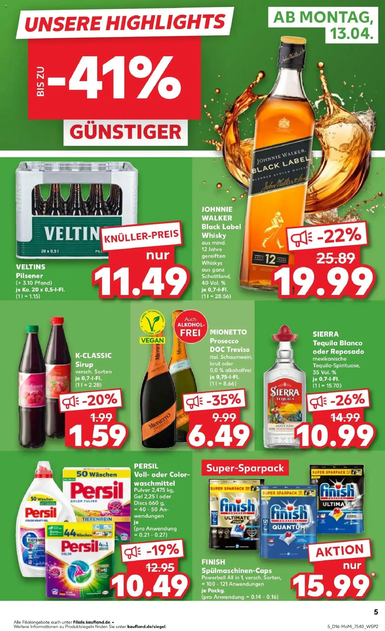 Kaufland Prospekt Demmin	 – gültig ab 13.04.2026 | Seite: 5 | Produkte: Whisky, Finish, Veltins, Persil