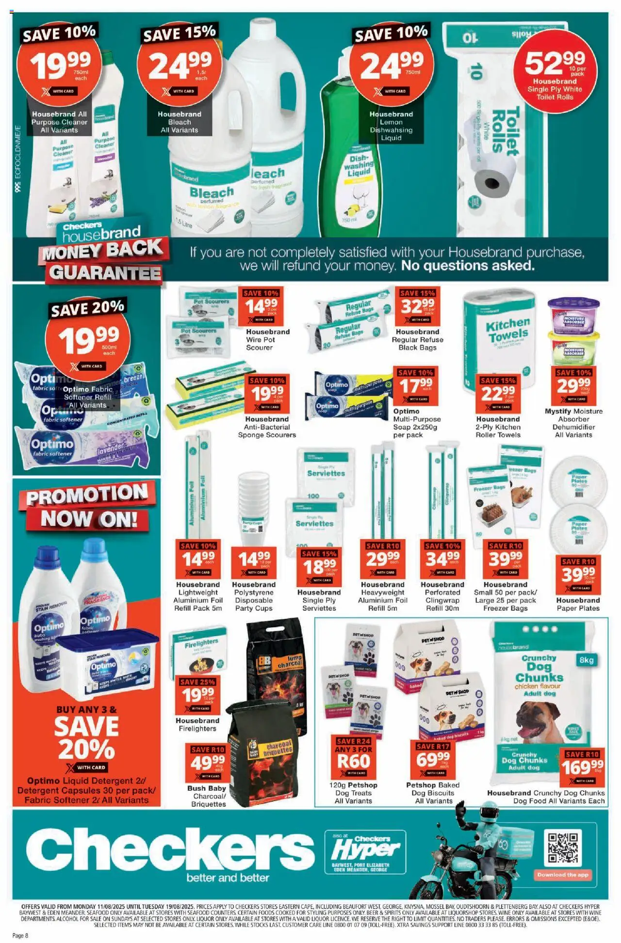 Checkers Eastern Cape - August Mid-Month Promotion │ valid from 11.08.2025 | Page: 8 | Products: Black bags, Bleach, Chicken, Paper plates