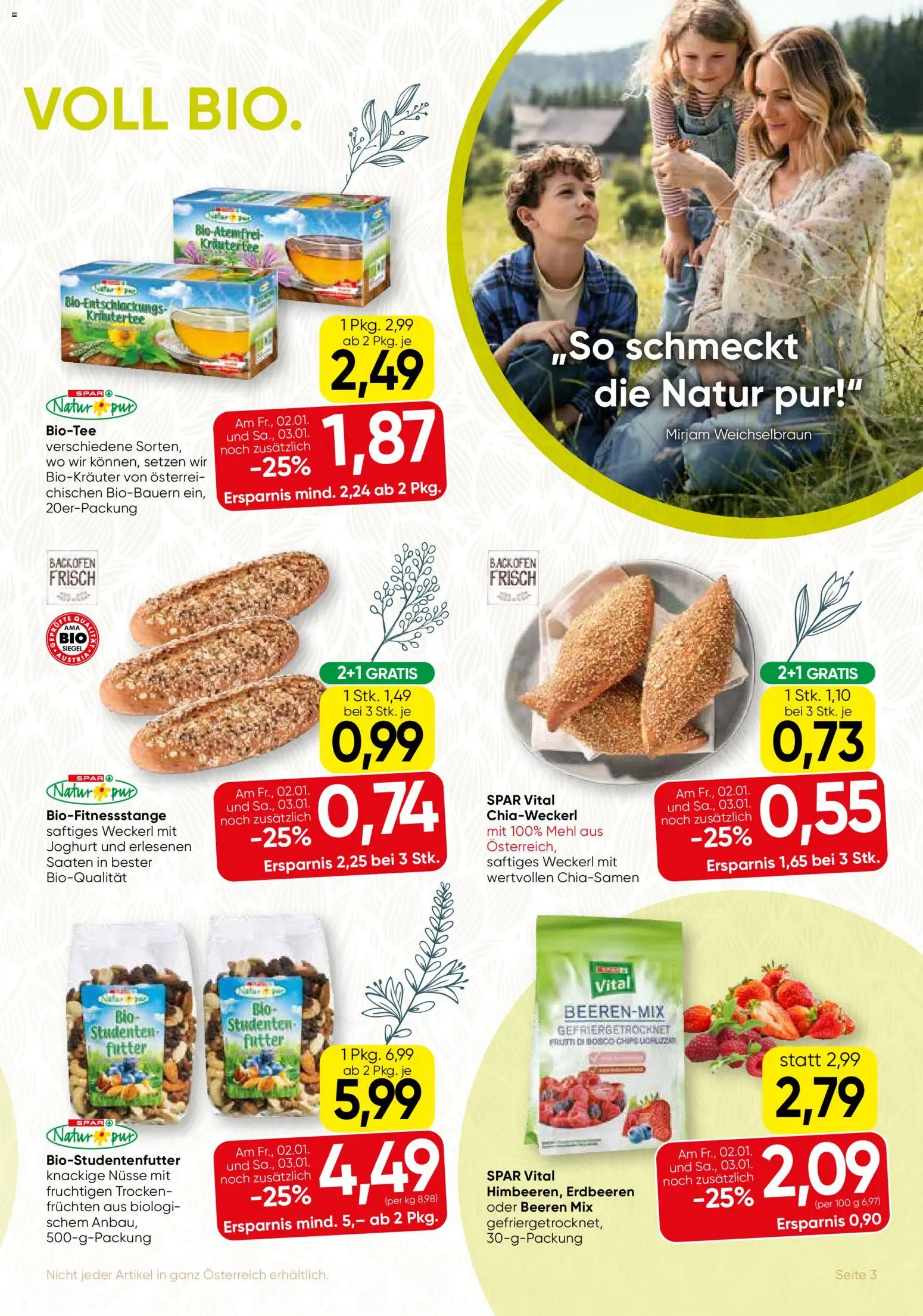 SPAR Gourmet Flugblatt gültig ab 02.01.2026 | Seite: 3 | Produkte: Erdbeeren, Nüsse, Joghurt