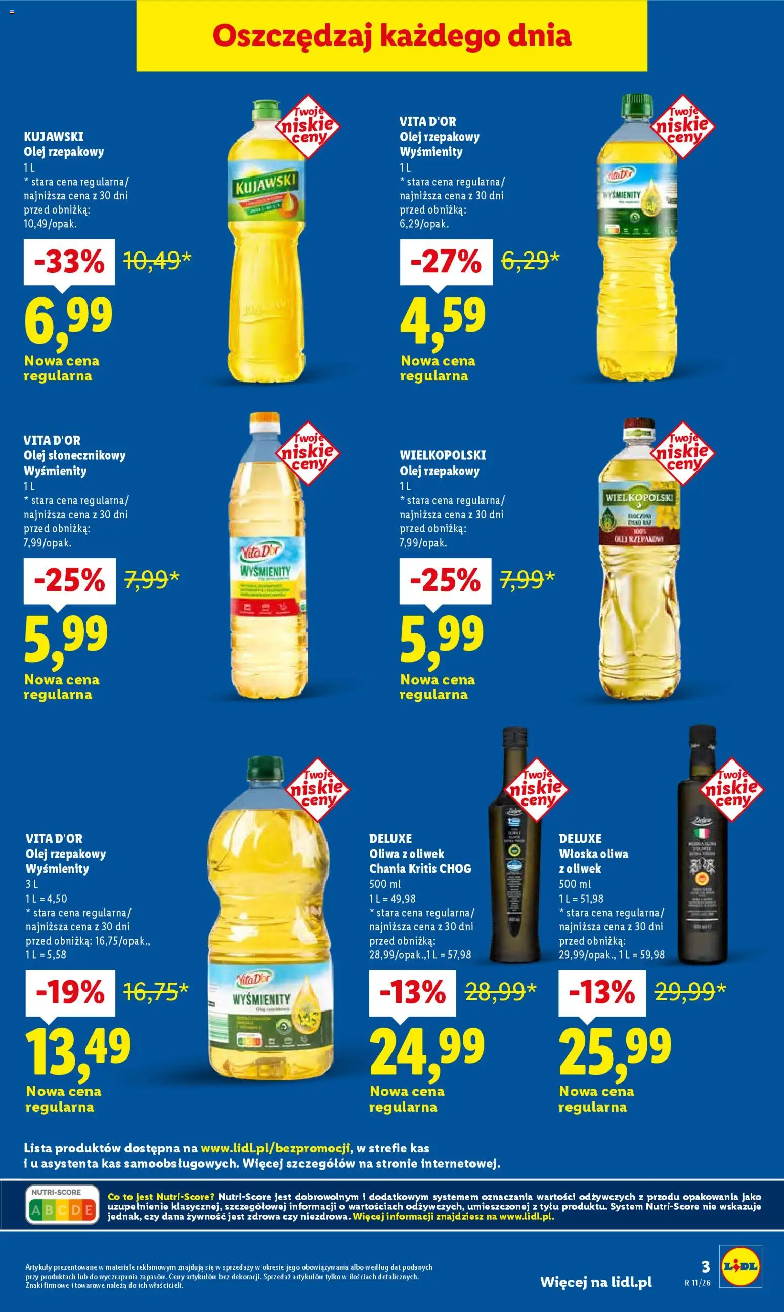 Lidl gazetka - Oszczędzaj każdego dnia od 01.03.2026 | Strona: 3 | Produkty: Olej rzepakowy, Olej słonecznikowy, Oliwa z oliwek, Olej