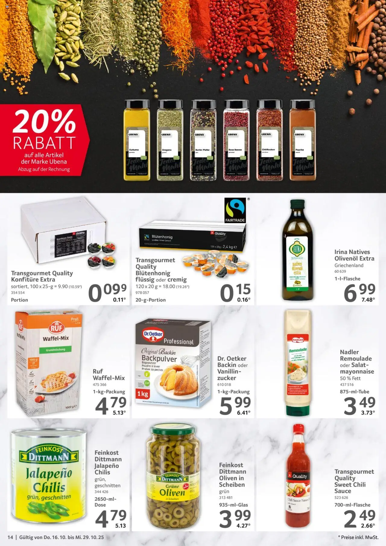 Selgros Gastronomie – gültig ab 16.10.2025 | Seite: 14 | Produkte: Olivenol, Paprika, Zucker, Pfeffer