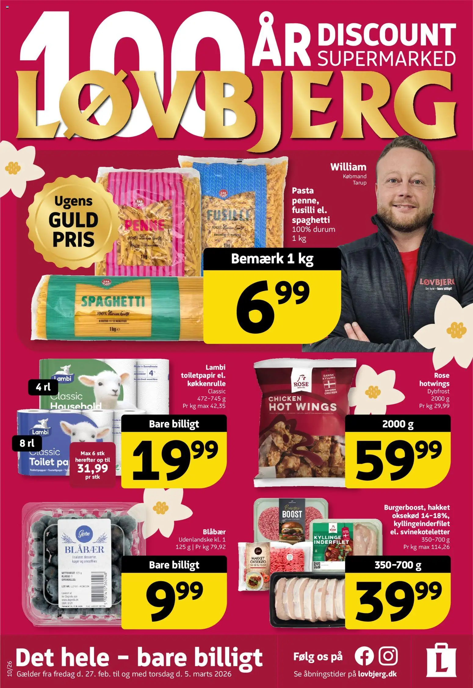 Løvbjerg tilbudsavis – gyldig fra 27.02.2026 | Side: 1 | Produkter: Blåbær, Spaghetti, Pasta, Oksekød