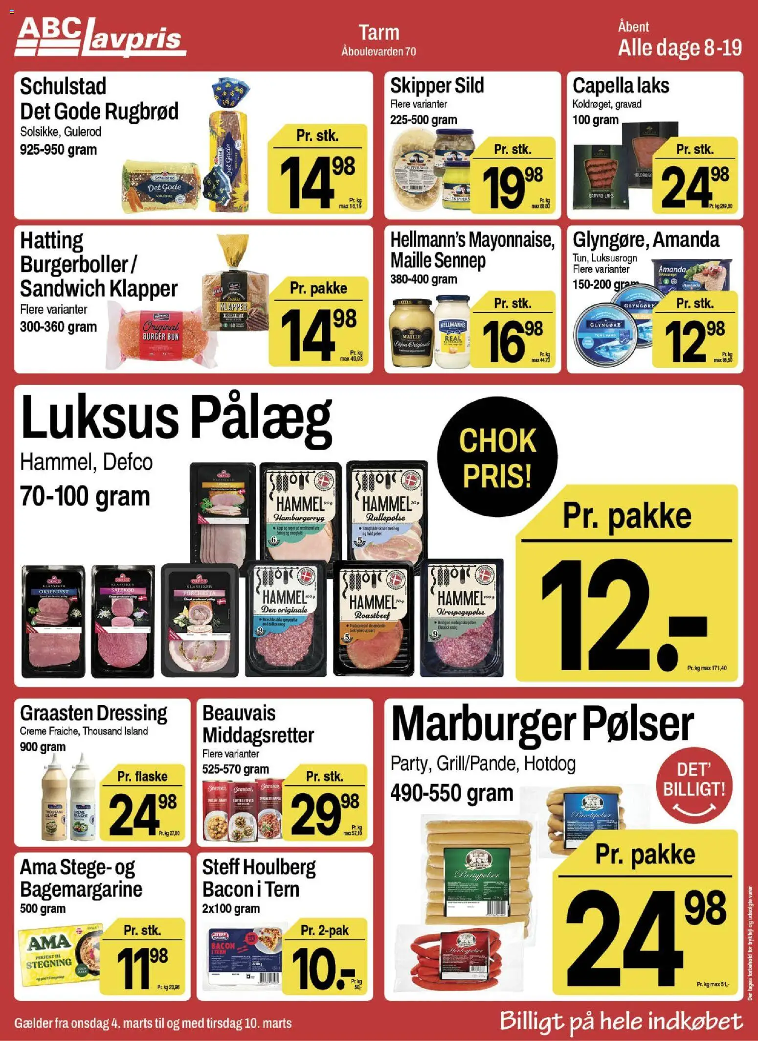 Abc Lavpris tilbudsavis – gyldig fra 04.03.2026 | Side: 4 | Produkter: Peber, Sennep, Rugbrød, Bacon
