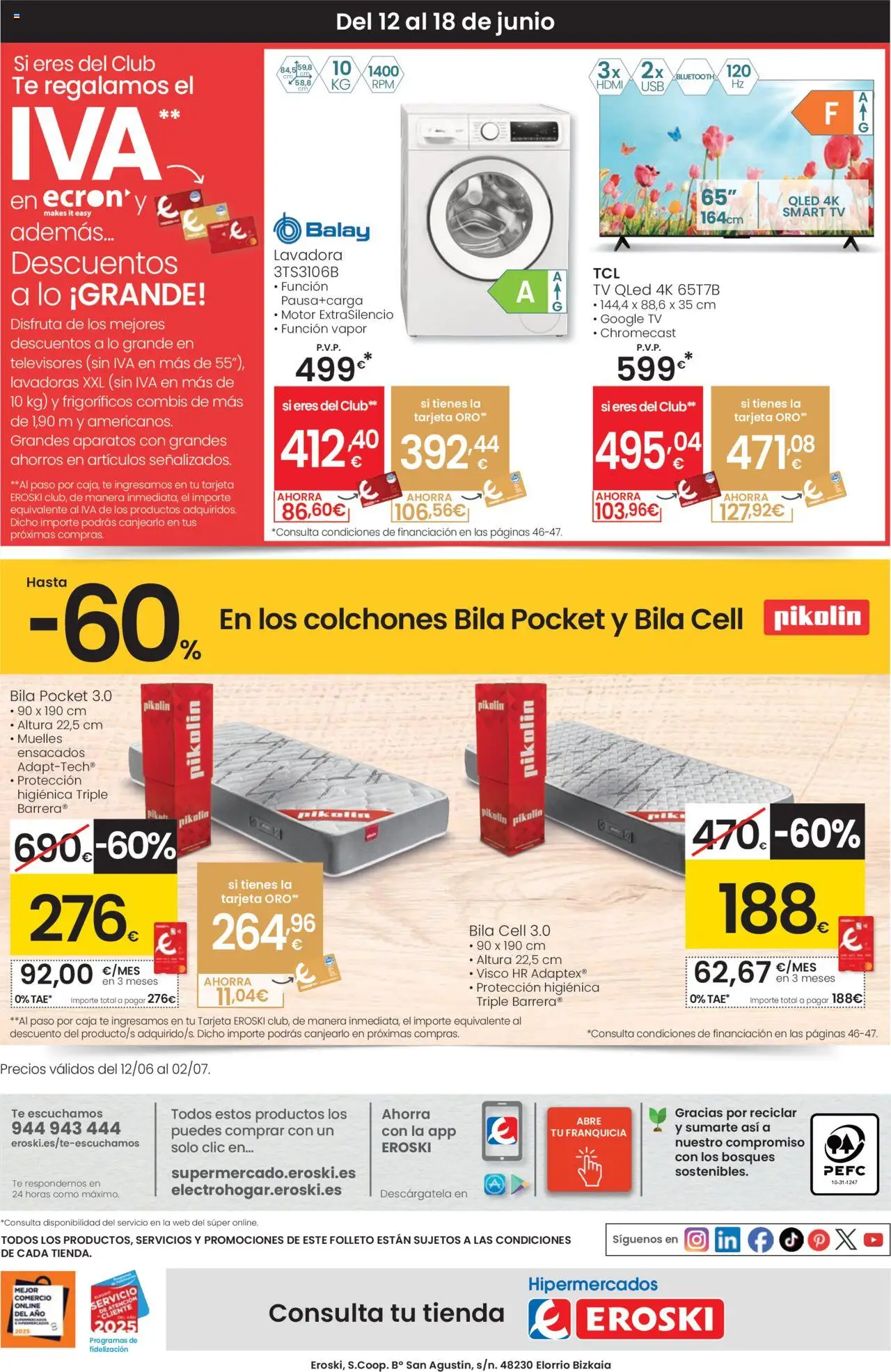 Eroski - Para conquistarte │ válido desde el 12.06.2025 | Página: 48 | Productos: Té, Colchon, Lavadora, Caja
