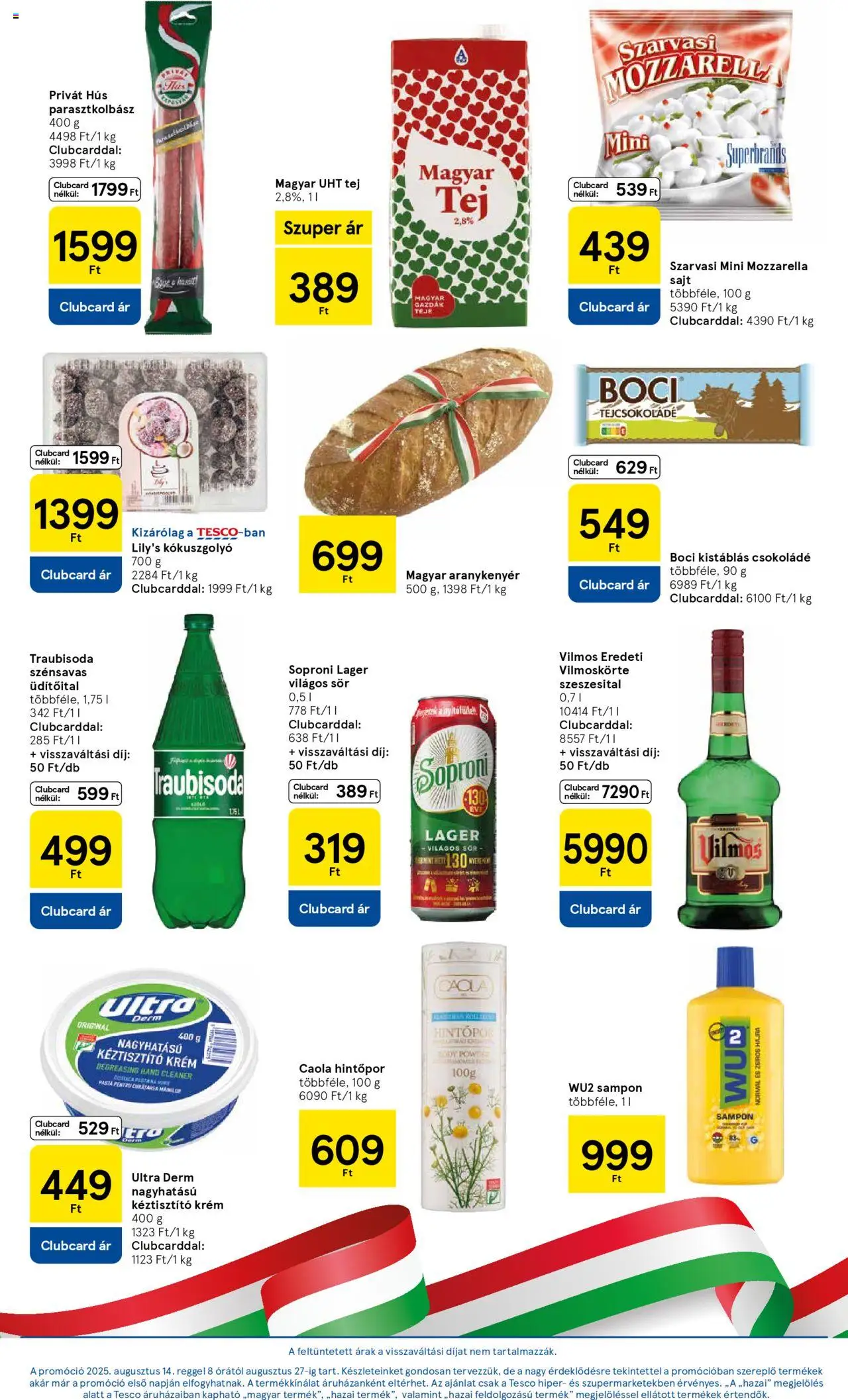 Tesco akciós ujság - amely érvényes a következő dátumtól: 14.08.2025 | Oldal: 11 | Termékek: Mozzarella, Tejcsokoládé, Csokoládé, Sör