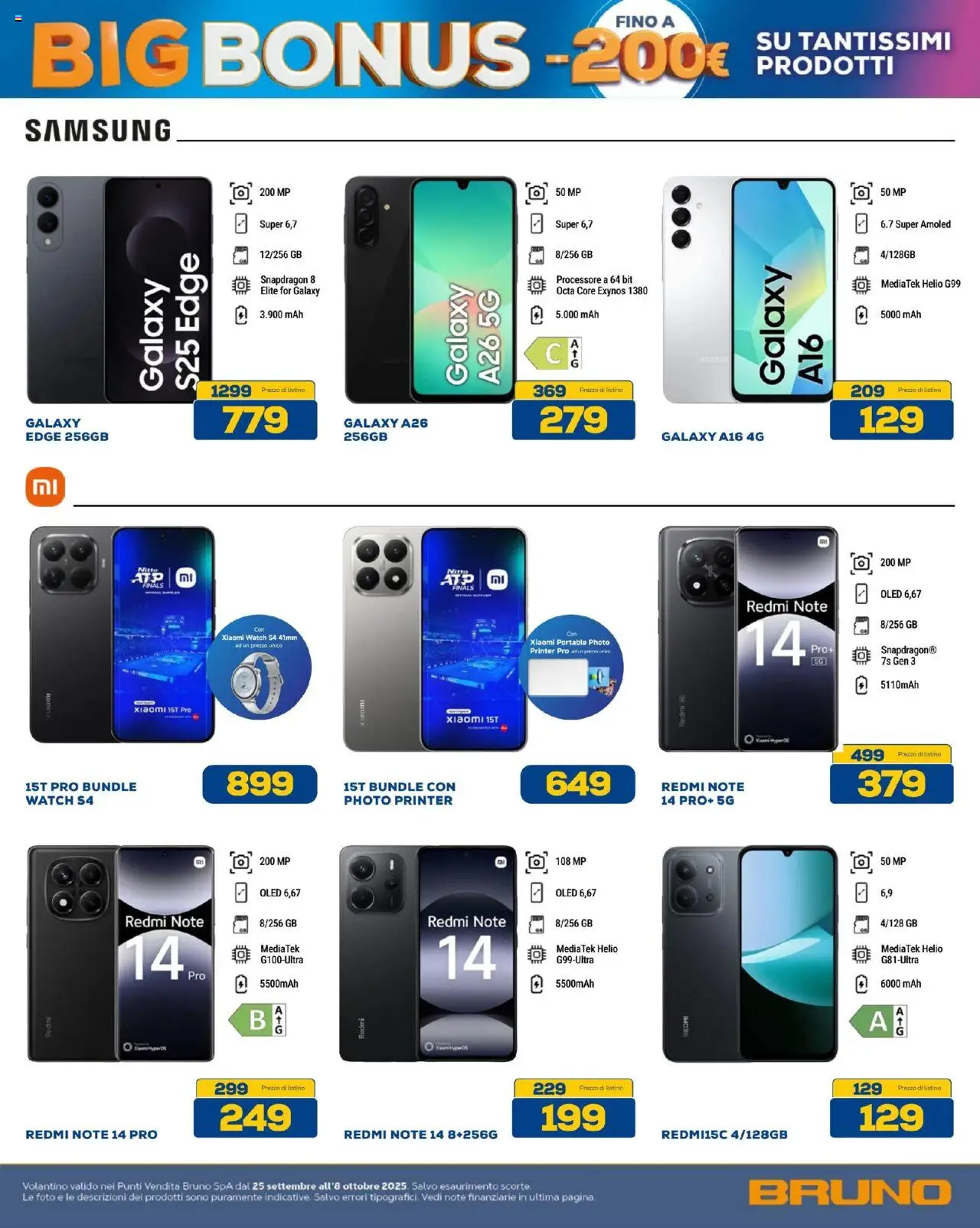 Volantino BRUNO del 25.09.2025 | Pagina: 5 | Prodotti: Xiaomi, Samsung