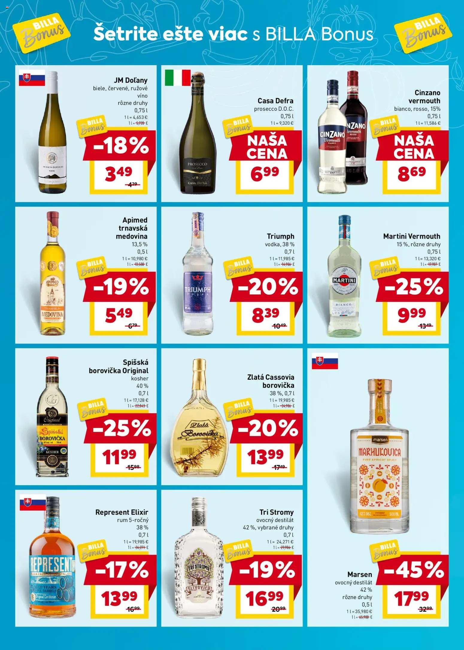 Nové Billa akcie – leták je platný od 19.11.2025 | Strana: 8 | Produkty: Víno, Prosecco, Borovička, Destilát