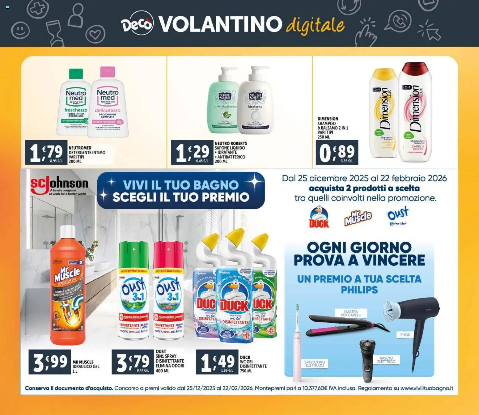 Volantino Decò del 09.01.2026 | Pagina: 26 | Prodotti: Shampoo, Detergente, WC, Bagno