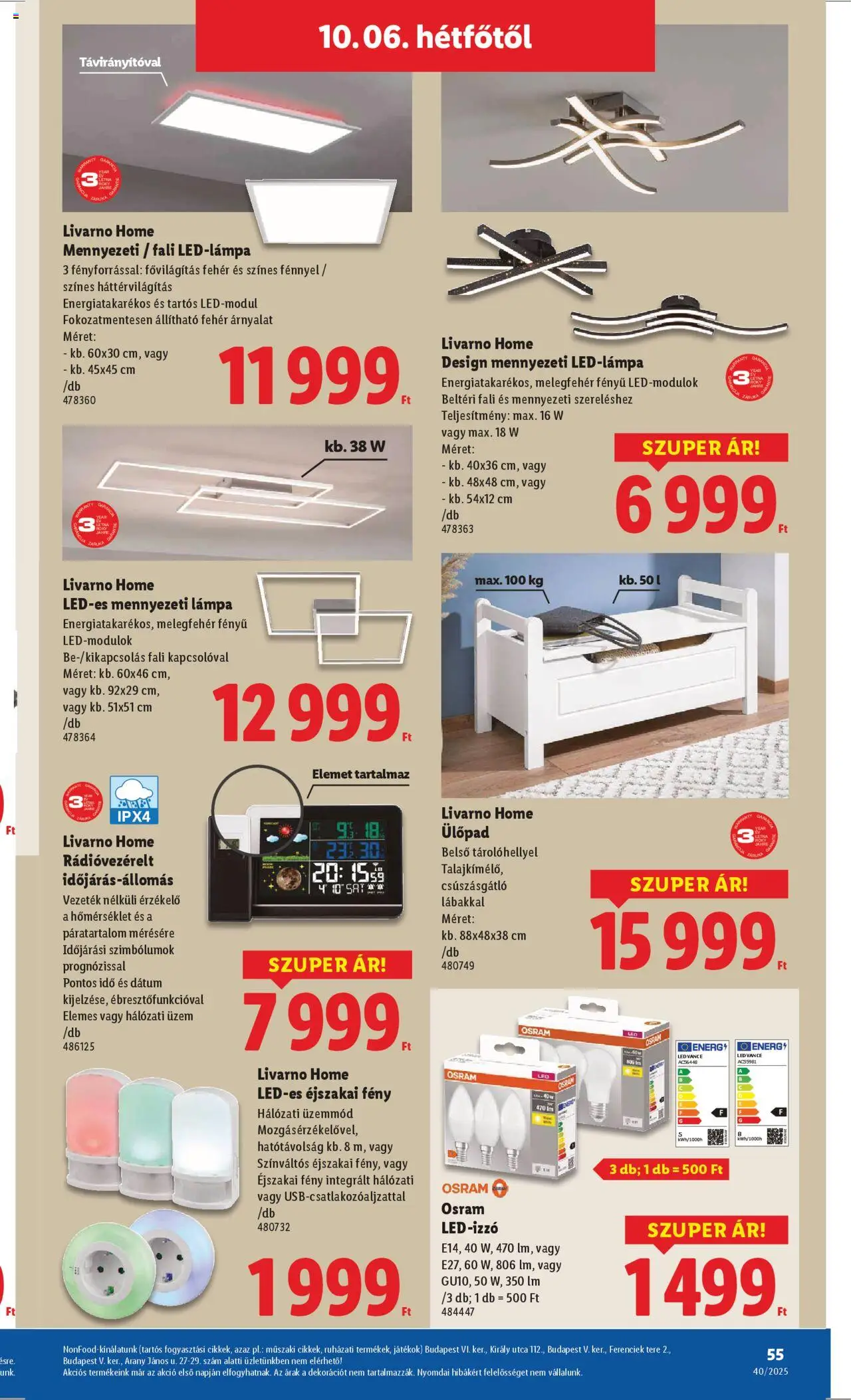 Lidl akciós ujság - amely érvényes a következő dátumtól: 02.10.2025 | Oldal: 55 | Termékek: Led-izzó, Mennyezeti lámpa, Játékok, Ülőpad