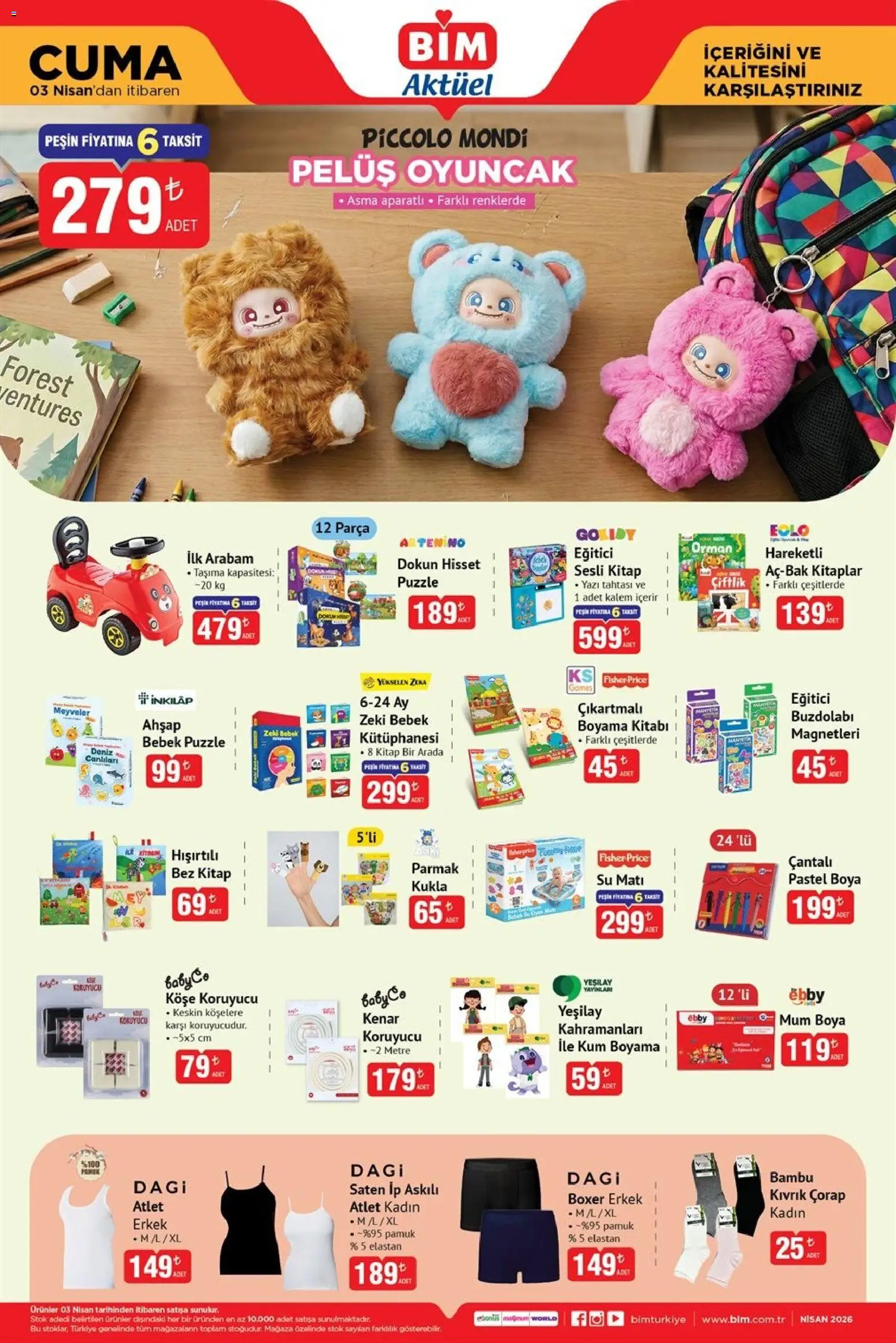 BİM - Katalog Cuma - 03.04.2026 tarihinden itibaren geçerlidir | Sayfa: 4 | Ürünler: Cordes ondulatoires, Pastel boya, Çorap, Su
