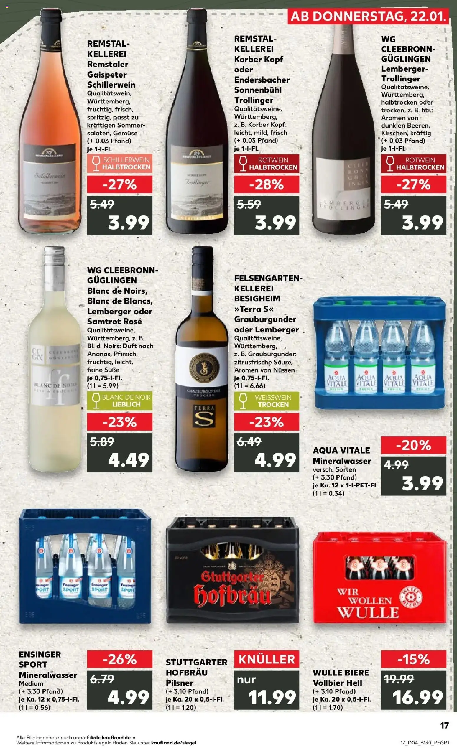 Kaufland prospekt Leonberg	 – gültig ab 22.01.2026 | Seite: 17 | Produkte: Weißwein, Duft, Mineralwasser, Gemüse