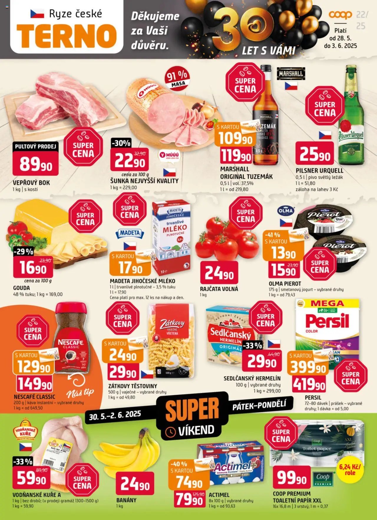 Terno leták od 28.05.2025 | Strana: 1 | Produkty: Mléko, Pivo, Rajčata, Actimel