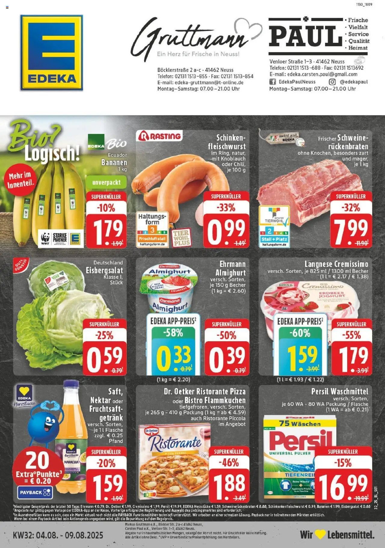 Edeka prospekt Neuss	 - gültig ab dem 03.08.2025 | Seite: 1 | Produkte: Ristorante, Langnese cremissimo, Cremissimo, Schinken