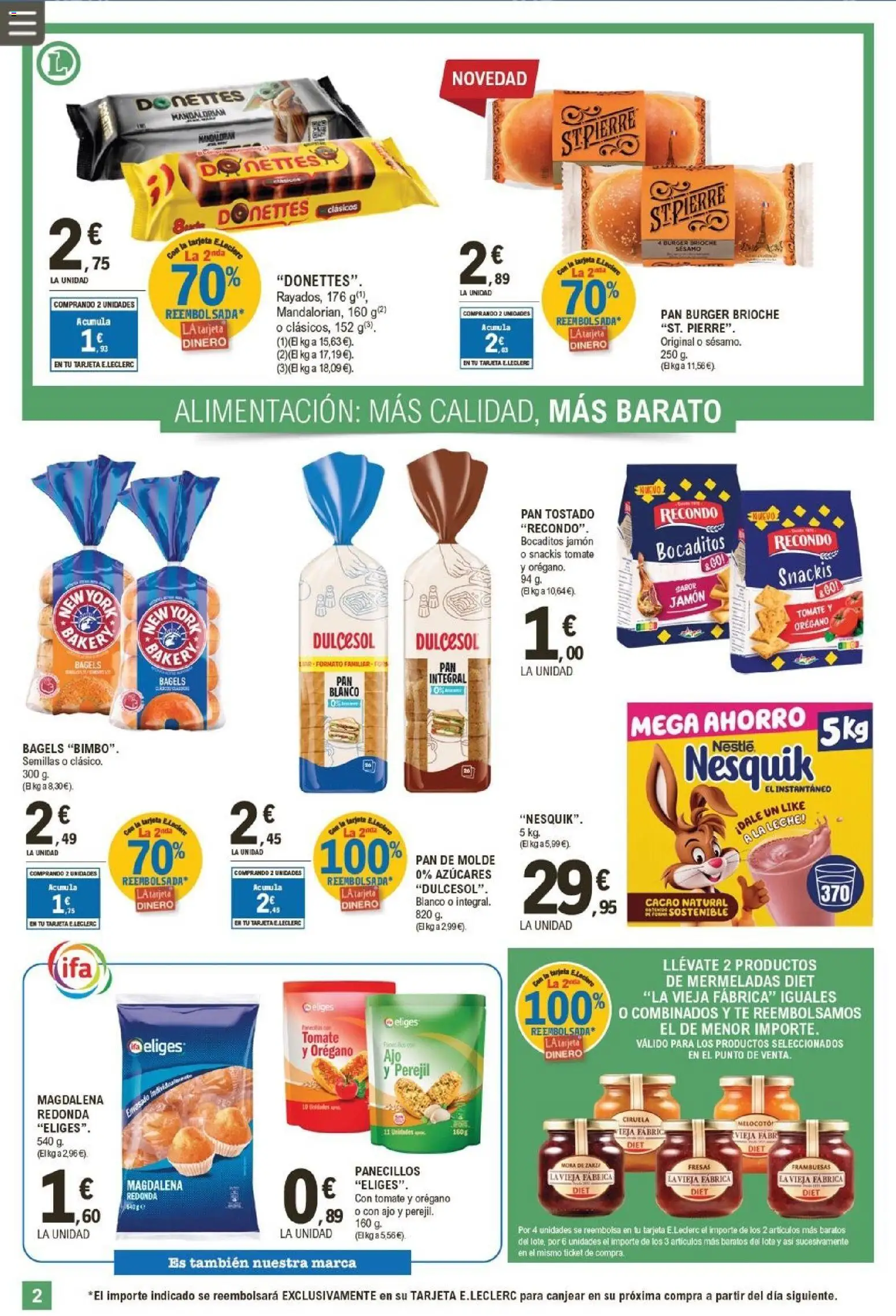 E.Leclerc folleto │ válido desde el 08.04.2026 | Página: 2 | Productos: Jamón, Fresas, Pan de molde, Φρυγανιές σικάλεως