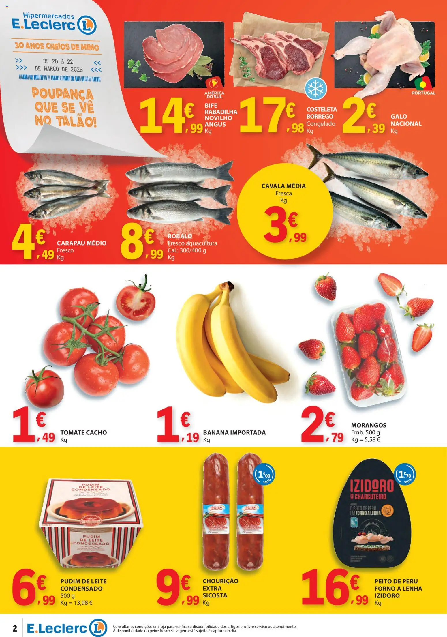 E.Leclerc Catálogo Fim de Semana │ válido de 20.03.2026 | Página: 2 | Produtos: Forno, Peito de peru, Peru, Morangos