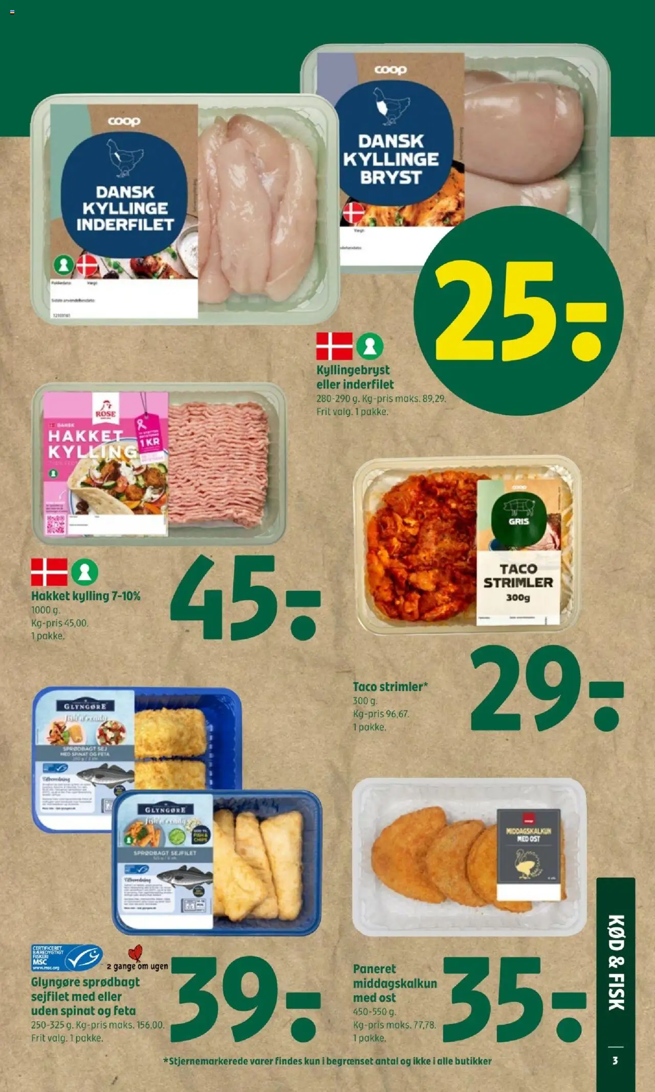 Coop 365 tilbudsavis – gyldig fra 09.10.2025 | Side: 3 | Produkter: Ost, Fisk, Spinat, Taco