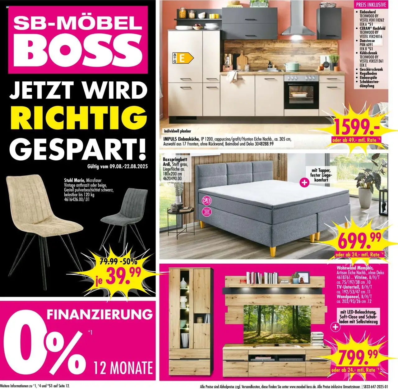 SB Möbel Boss Prospekt Neubrandenburg - gültig ab dem 09.08.2025 | Seite: 1 | Produkte: Boxspringbett, Liege, Stuhl, Kühlschrank