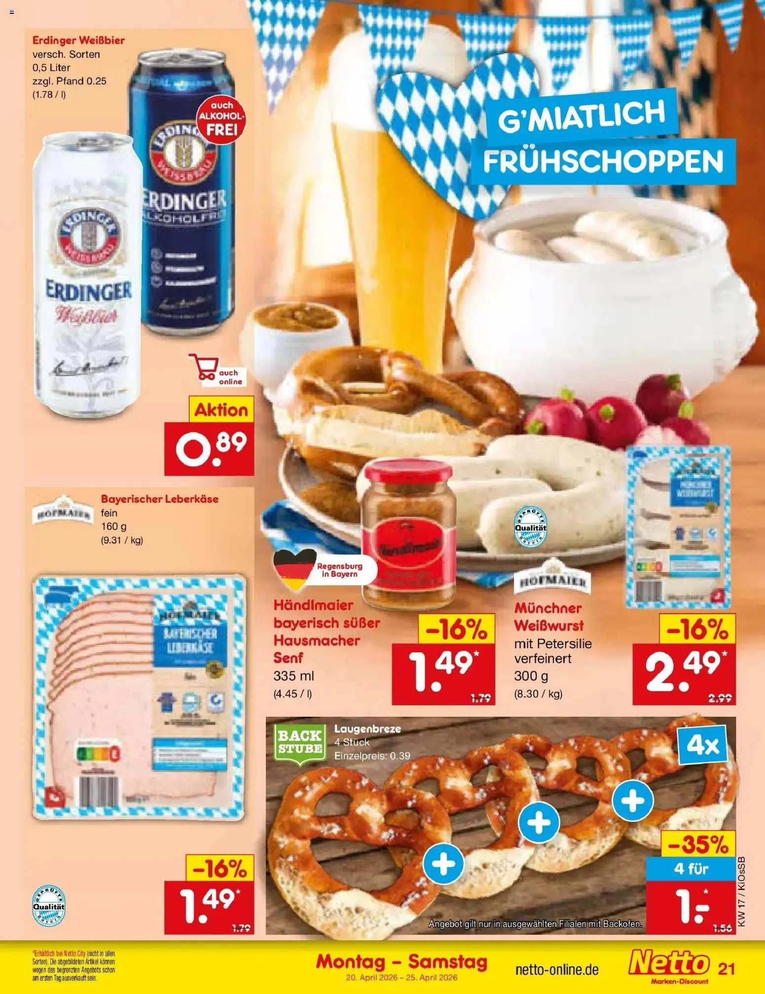 Netto Marken-Discount Prospekt Oberhaid	 – gültig ab 20.04.2026 | Seite: 23 | Produkte: Erdinger, Weißwurst, Petersilie, Leberkase